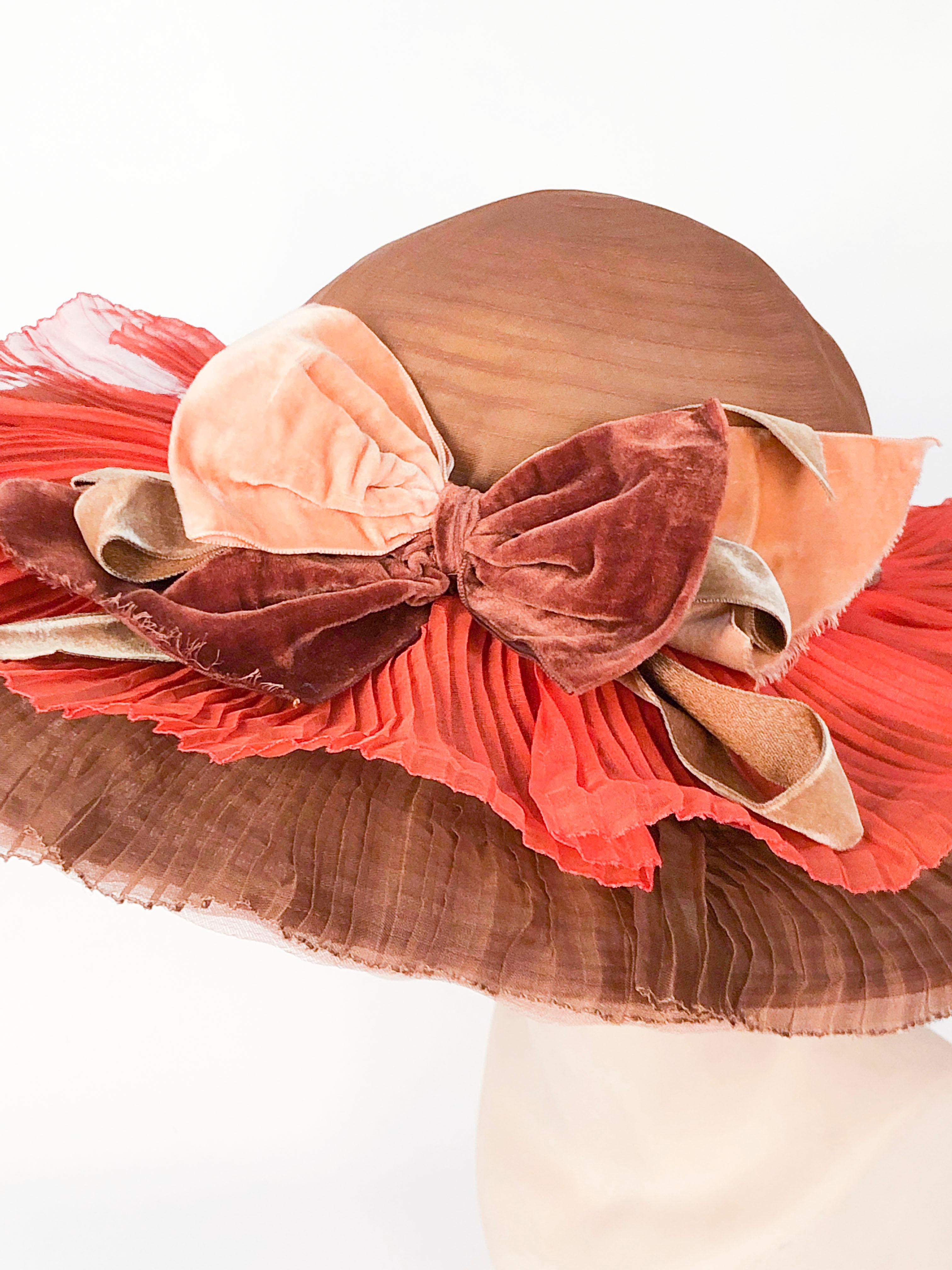 Cappello a falde larghe in crine di cavallo anni '40, dai toni autunnali In condizioni buone in vendita a San Francisco, CA
