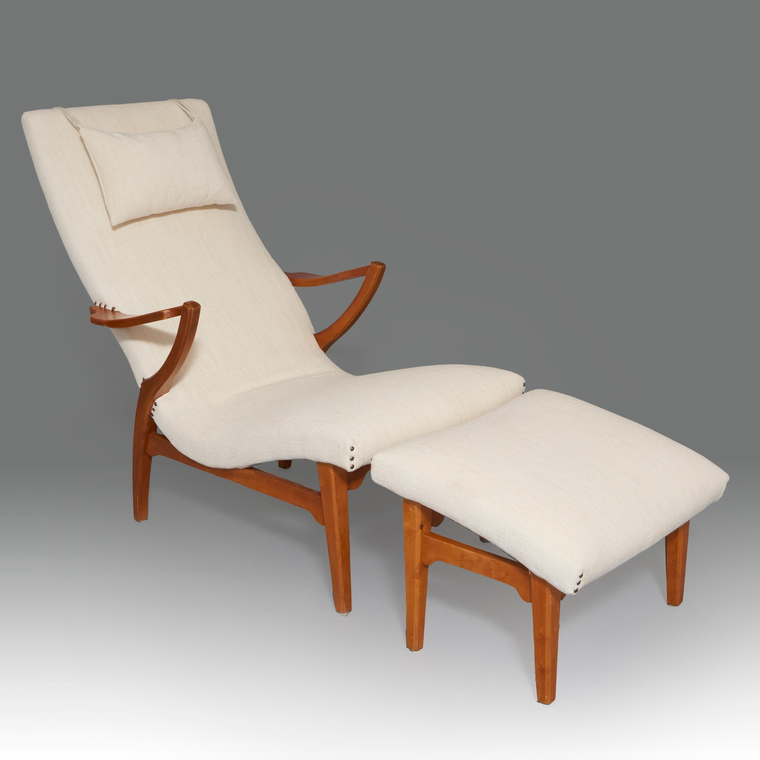 Mid-Century Modern 1940s Axel Larsson Armchair and Ottoman For Sale