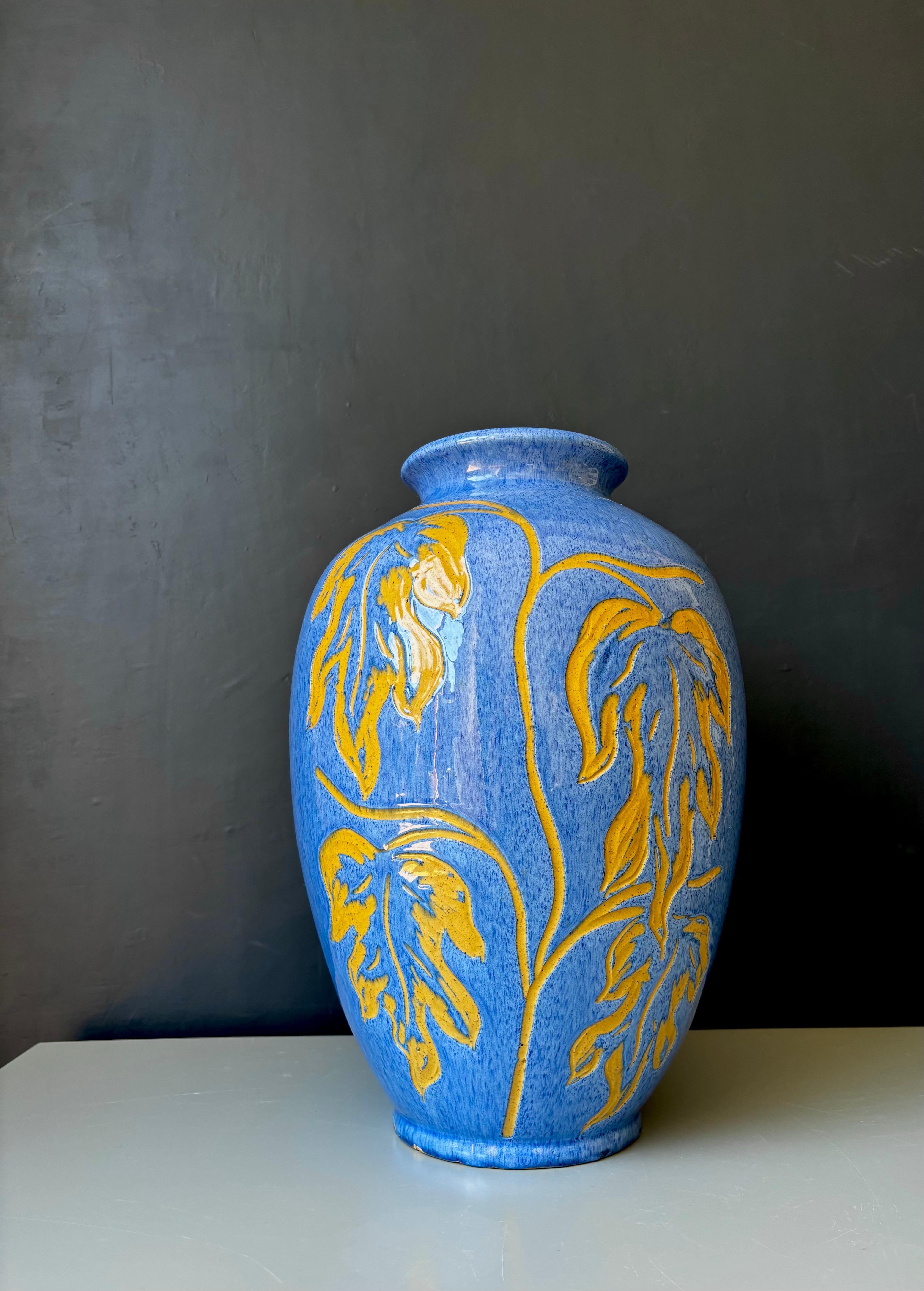 Vaso da terra XL 1940 azzurro Art Nouveau di Carl Viggo Larsen, Danimarca in vendita 5