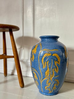 Art Nouveau Azure Blue Floor Vase by Carl Viggo Larsen, 1940s