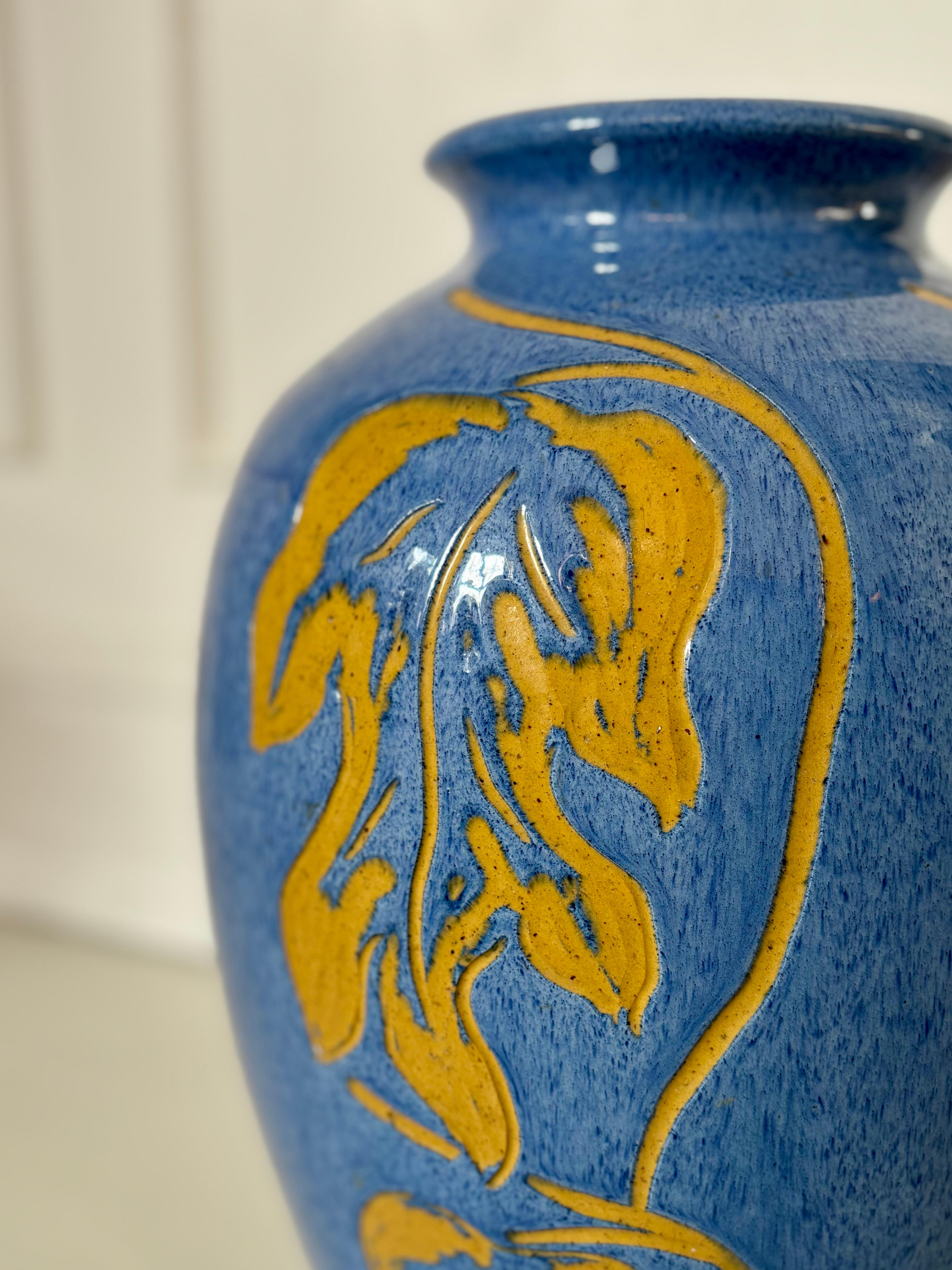 Vaso da terra XL 1940 azzurro Art Nouveau di Carl Viggo Larsen, Danimarca In condizioni buone in vendita a Copenhagen, DK