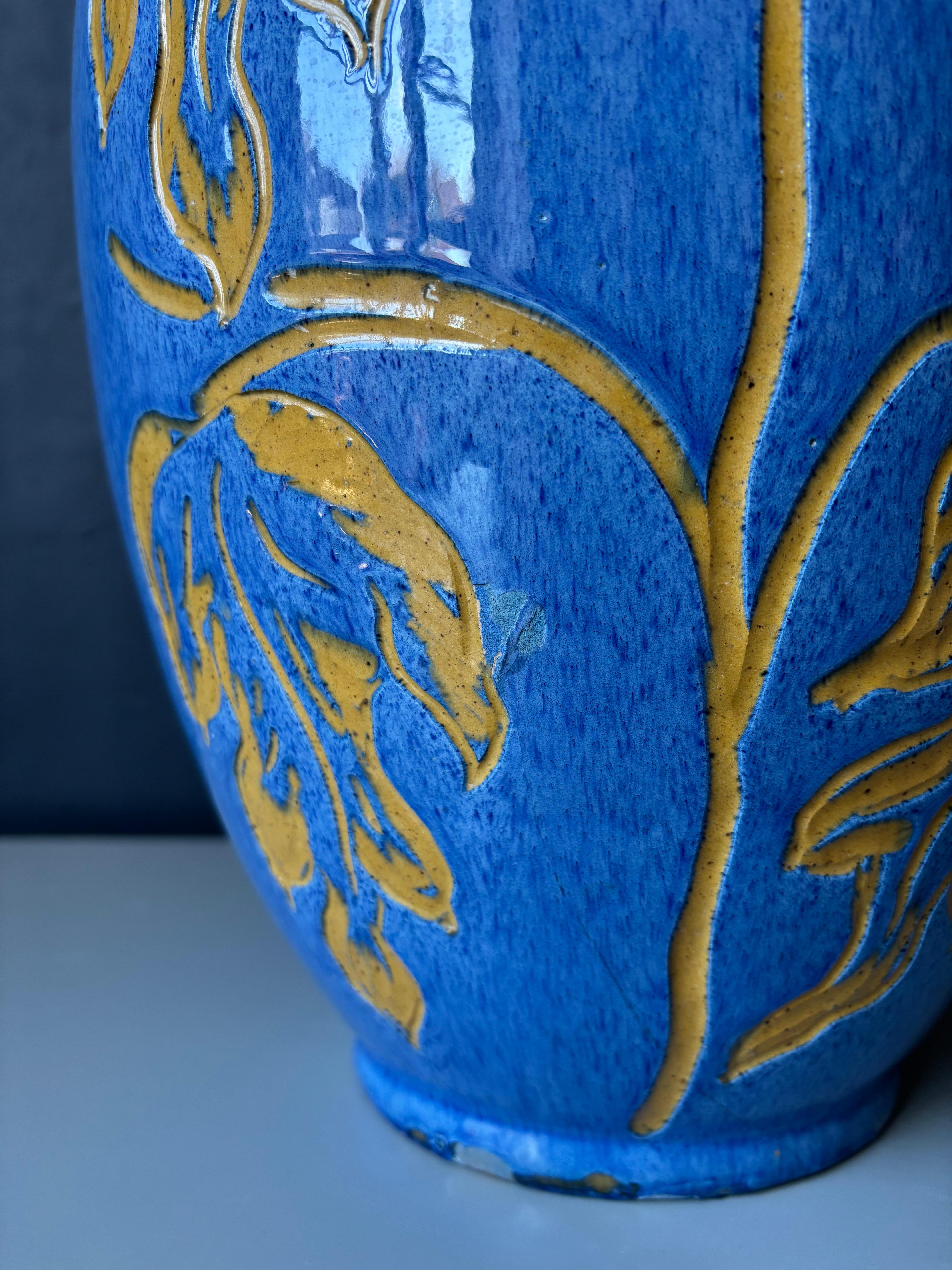 Ceramica Vaso da terra XL 1940 azzurro Art Nouveau di Carl Viggo Larsen, Danimarca in vendita