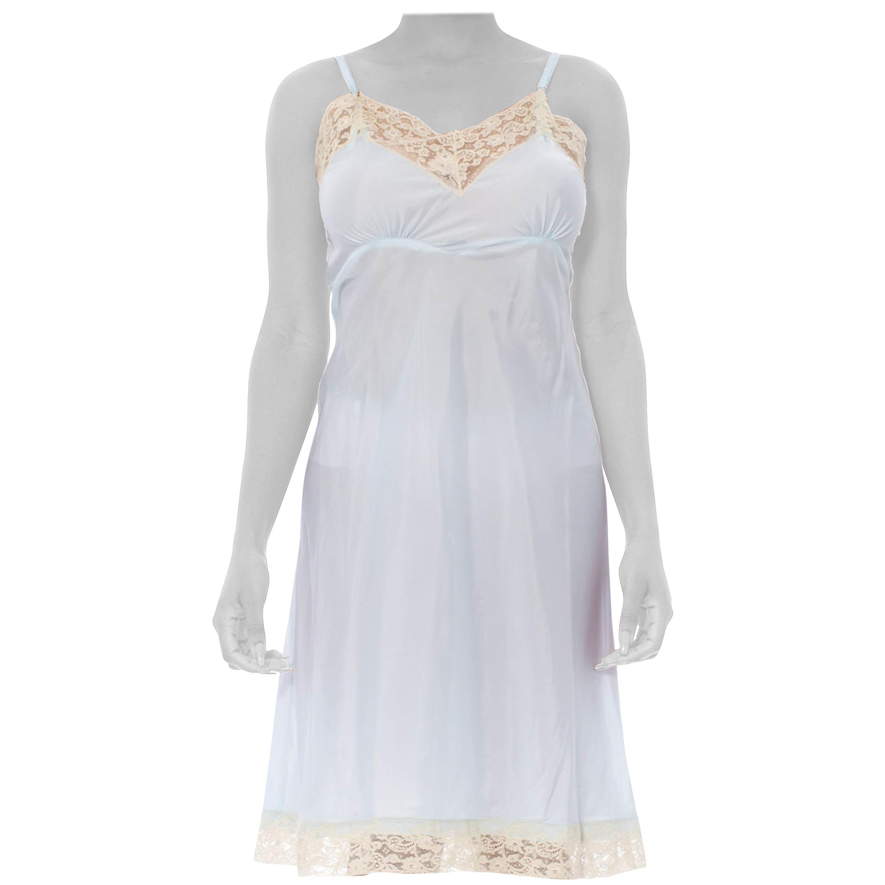 1940S Baby Blue Bias Cut Nylon Slip Dress With Cream Lace Trim For Sale at  1stDibs | baby blue slip dress, full slip