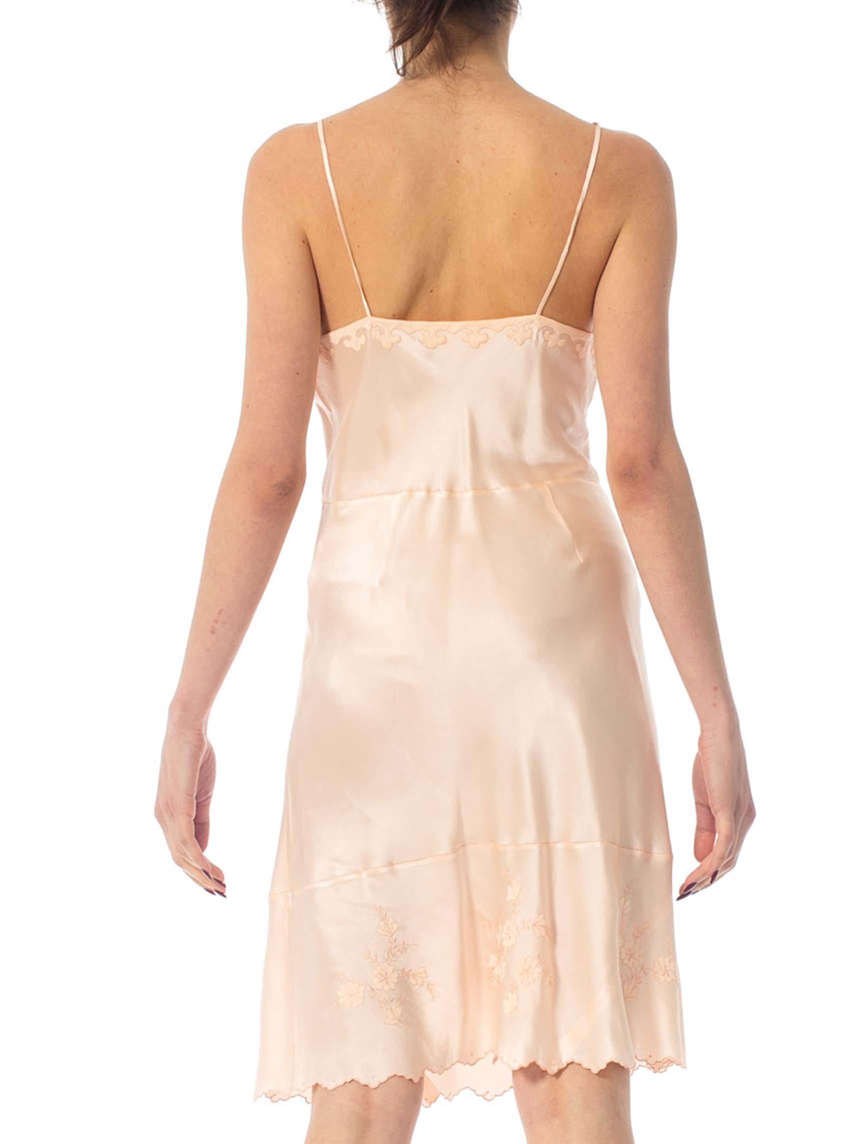 1940S Baby Pink Hand Embroidered Silk Charmeuse Bias Cut Slip Dress From Paris 4