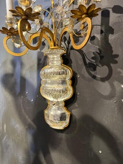 Bagues Style Gilt Metal and Crystals Large Sconces with 3 Lights