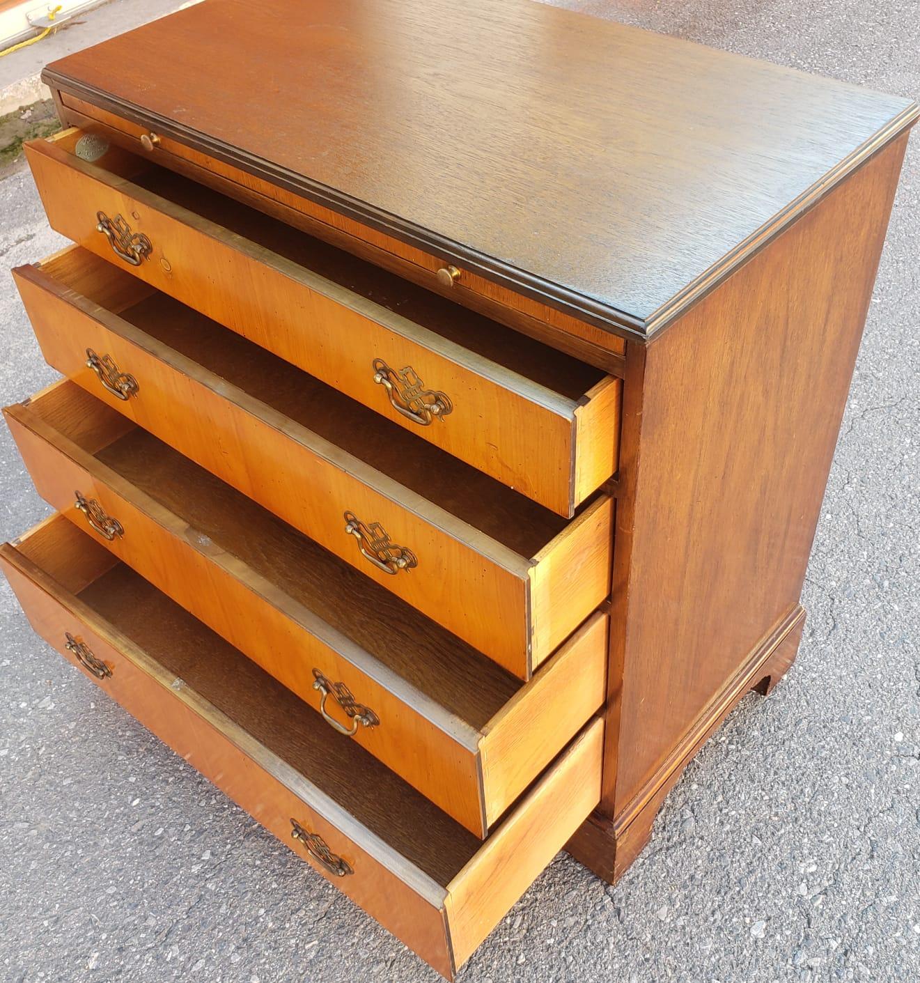 20th Century 1940s Baker Furniture Satinwood and Walnut Chest with Pull Out Tray For Sale