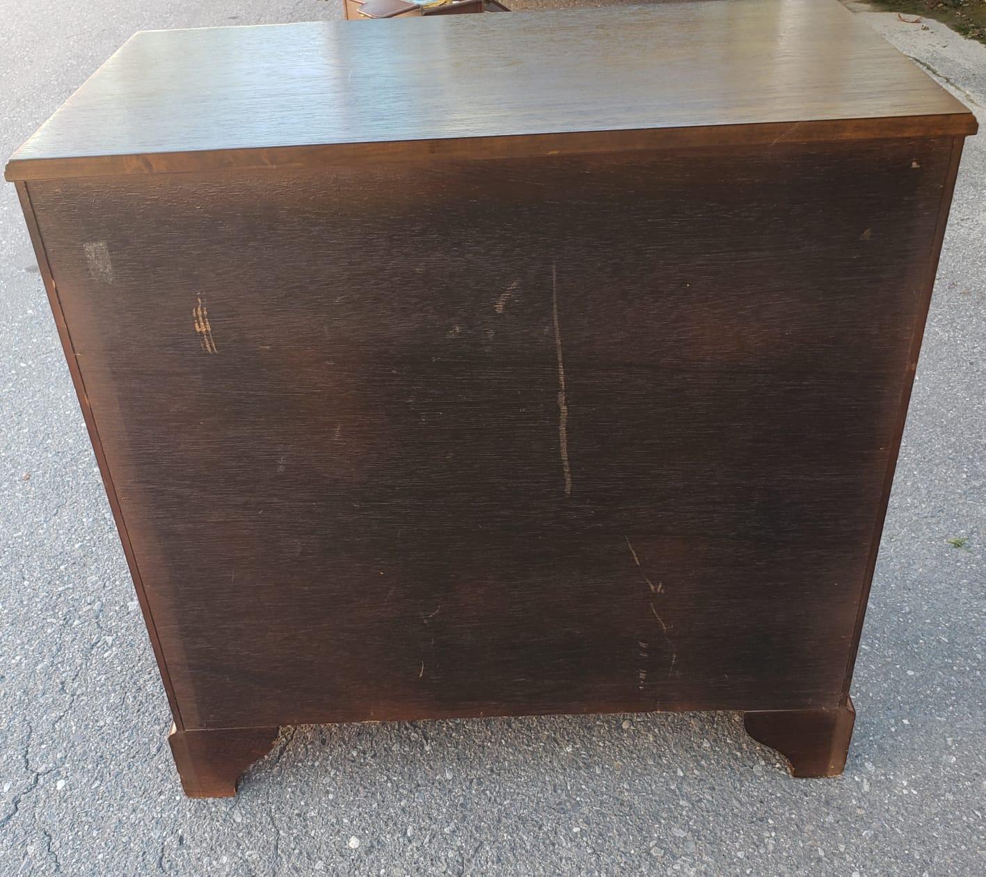 Brass 1940s Baker Furniture Satinwood and Walnut Chest with Pull Out Tray For Sale