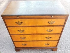 1940s Baker Furniture Satinwood and Walnut Chest with Pull Out Tray