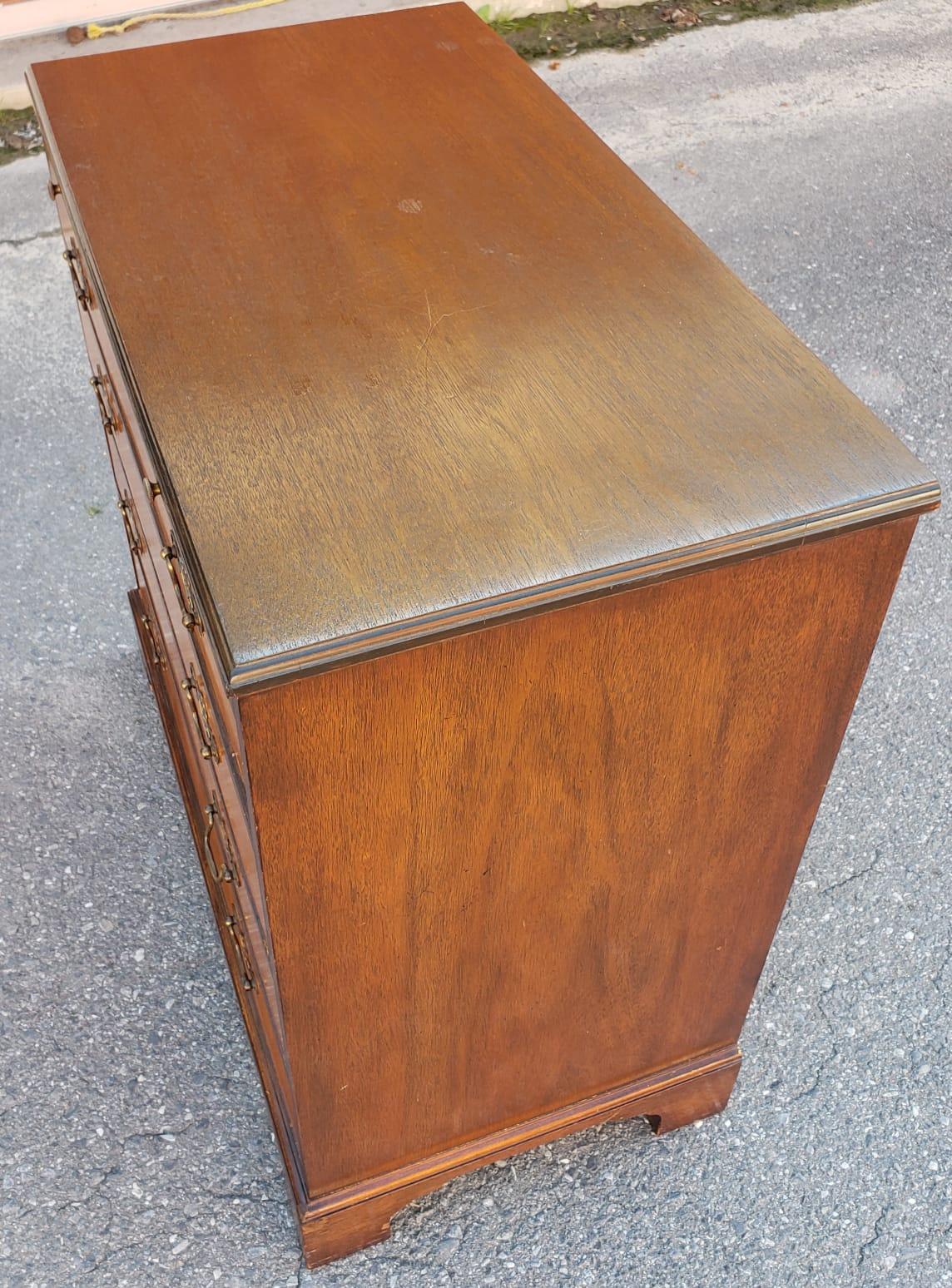 American 1940s Baker Furniture Satinwood and Walnut Chest with Pull Out Tray For Sale