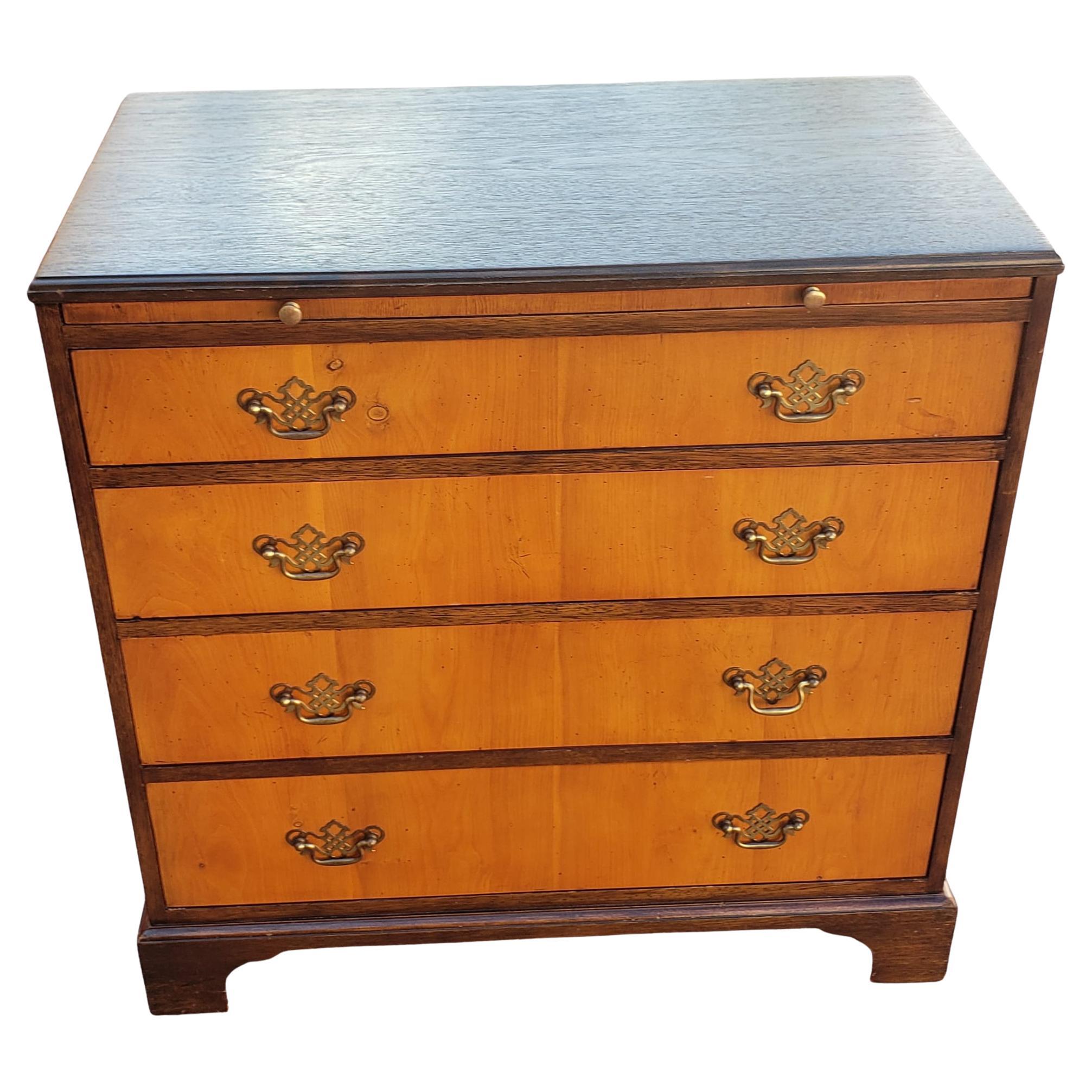 1940s Baker Furniture Satinwood and Walnut Chest with Pull Out Tray For Sale