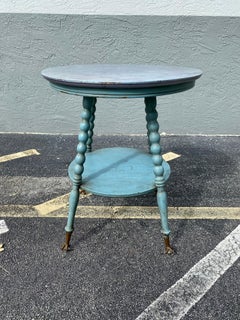 1940s Ball and Claw Round Wood Turquoise Table