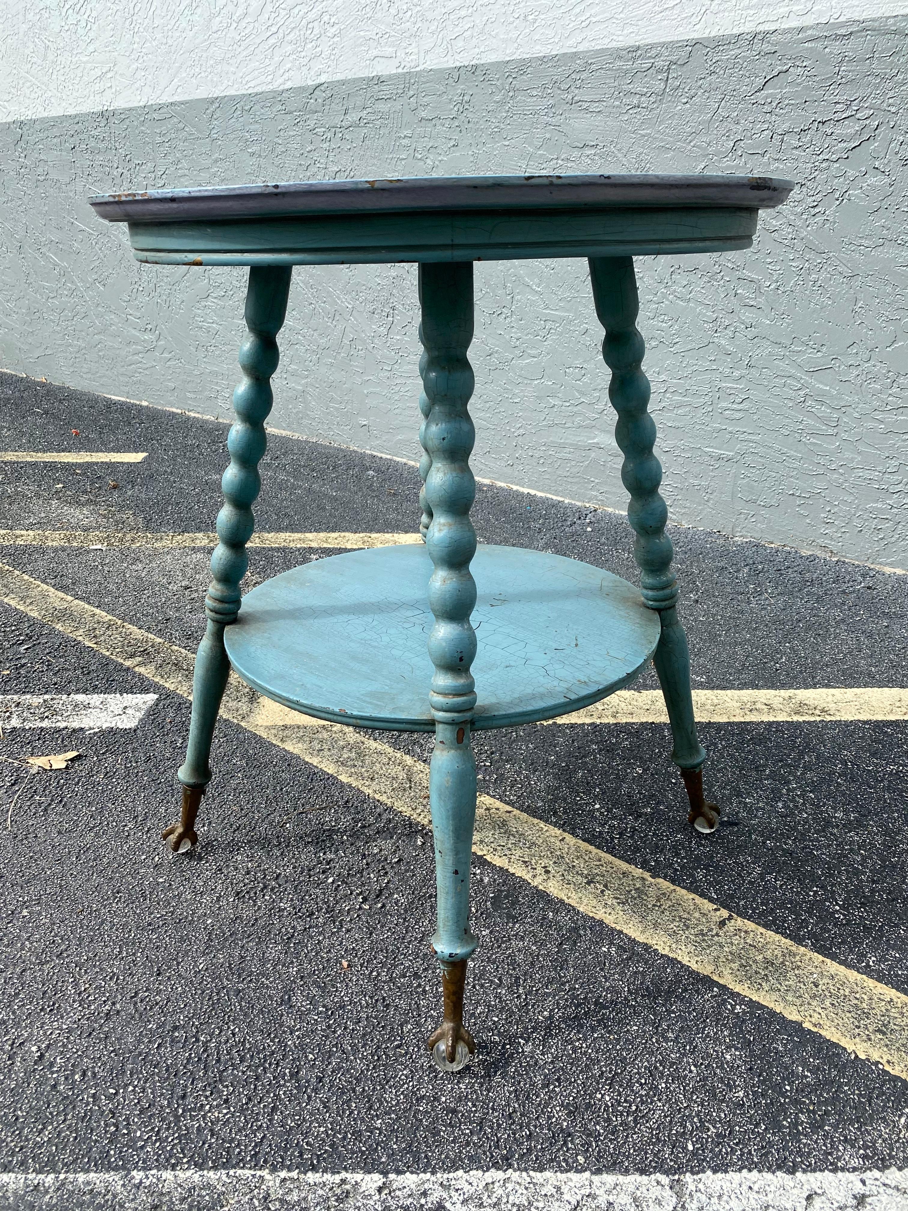 Regency 1940s Ball and Claw Round Wood Turquoise Table For Sale