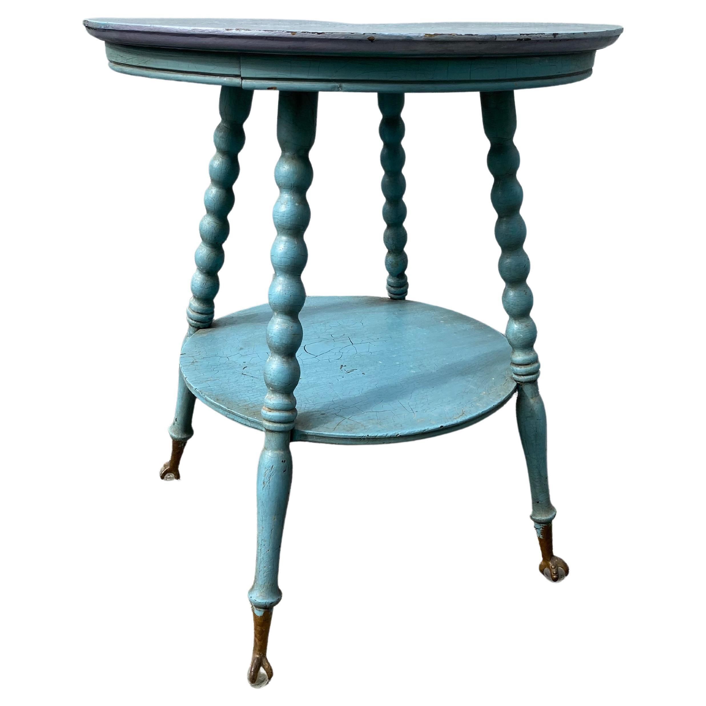 1940s Ball and Claw Round Wood Turquoise Table For Sale