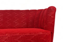 1940s Banana Sofa In Crimson Brocade Fabric