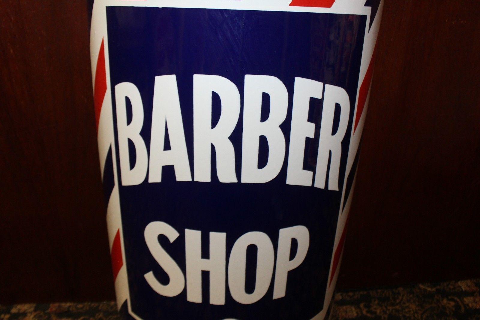 Curved enamel on metal Barber Shop sign by William Marvy Company. Purchased from the Property from the estate of Walt Disney Imagineer John Patrick Burke.