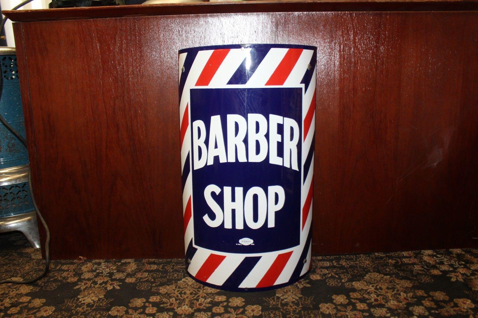 Mid-20th Century 1940s BARBER SHOP Curved Marvy Porcelain Sign For Sale