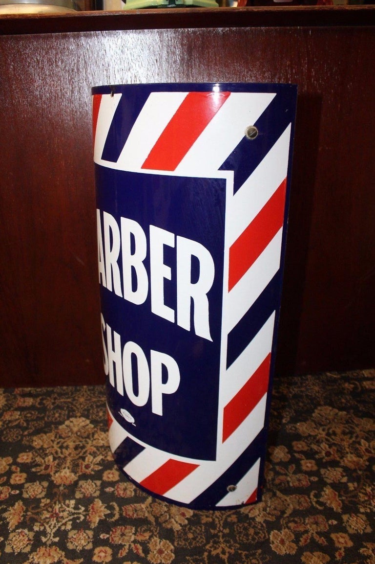 1940s BARBER SHOP Curved Marvy Porcelain Sign For Sale at 1stDibs