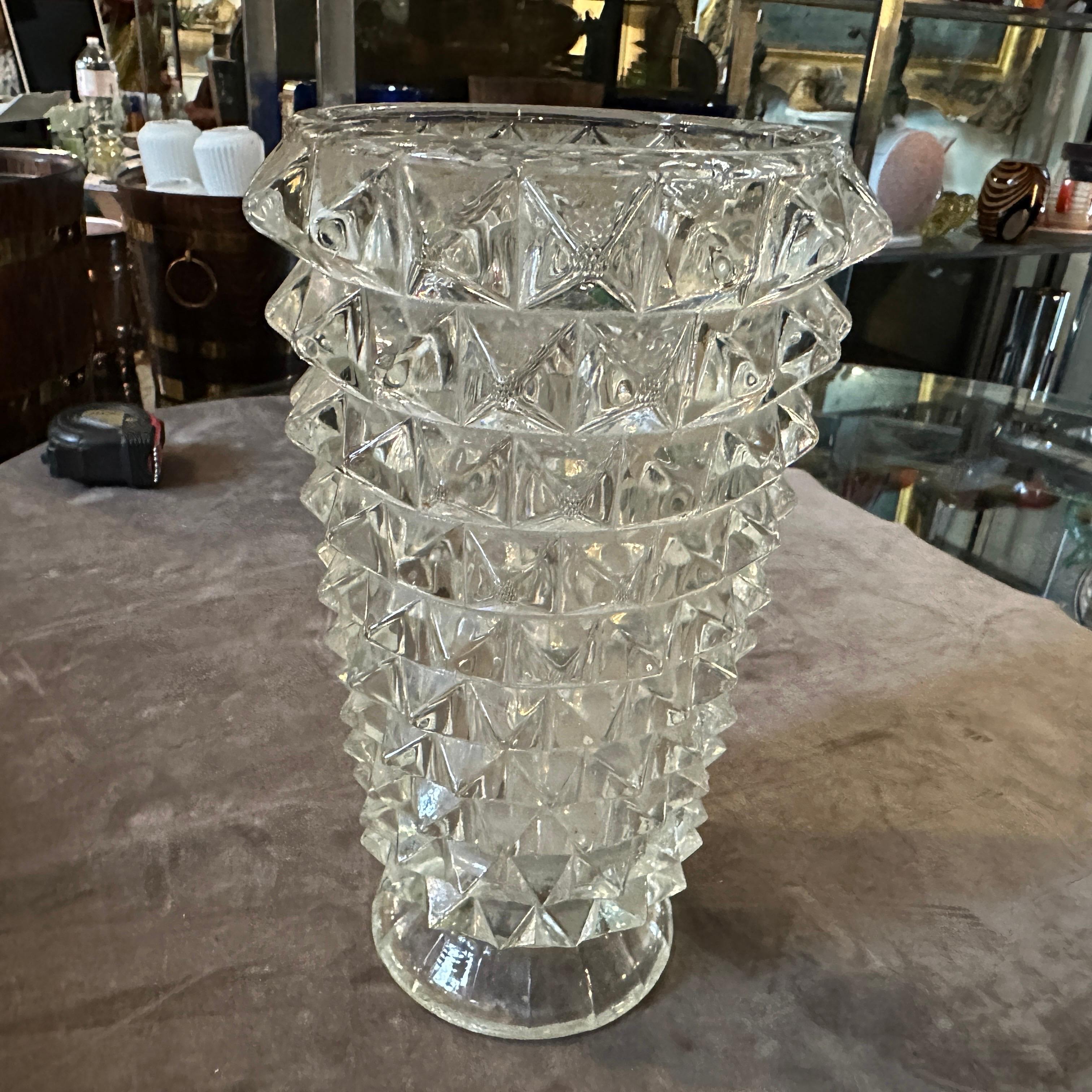 1940er Barovier Art Deco Vase aus klarem Murano Glas Rostrato im Angebot 1