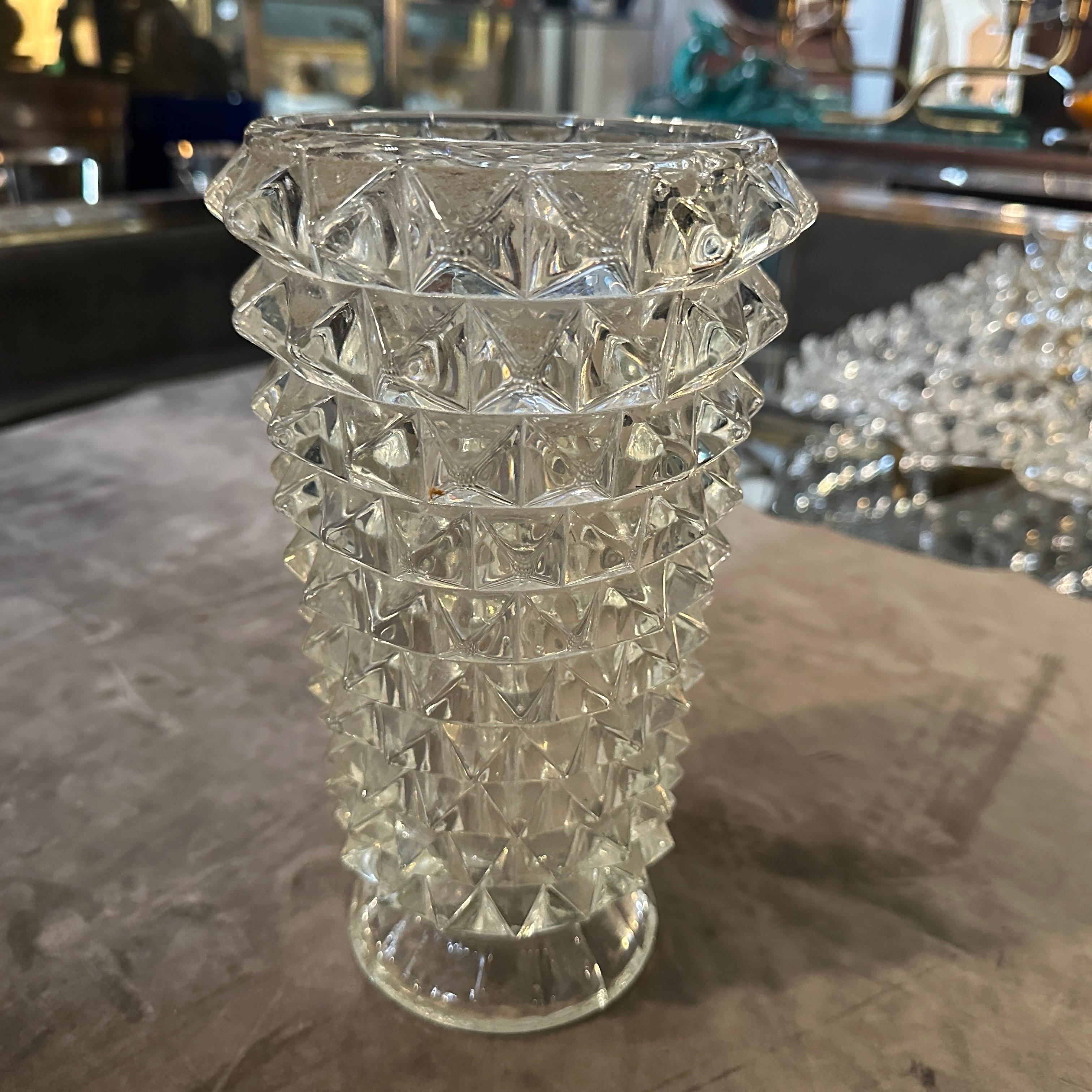 1940er Barovier Art Deco Vase aus klarem Murano Glas Rostrato (Art déco) im Angebot