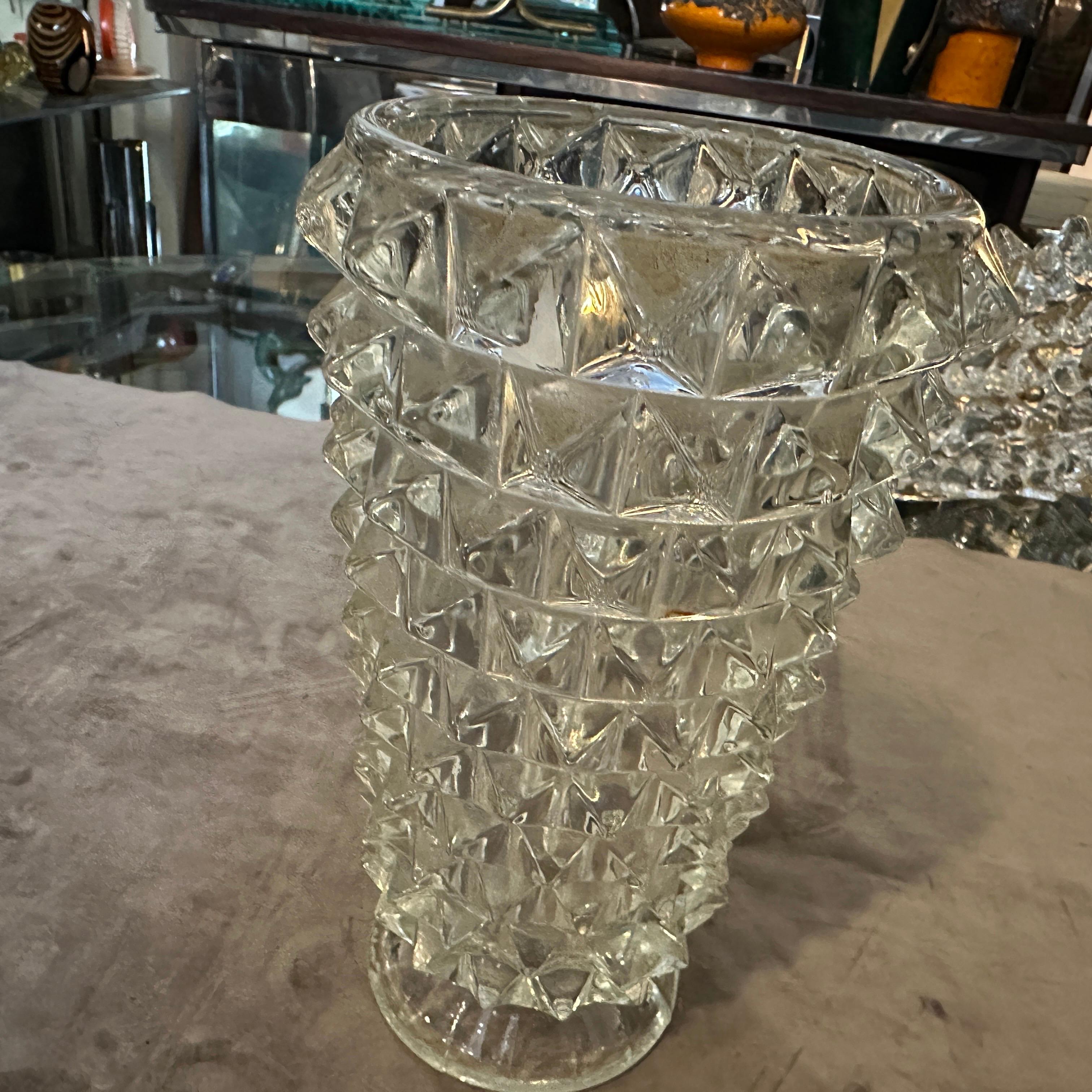 1940er Barovier Art Deco Vase aus klarem Murano Glas Rostrato (Italienisch) im Angebot