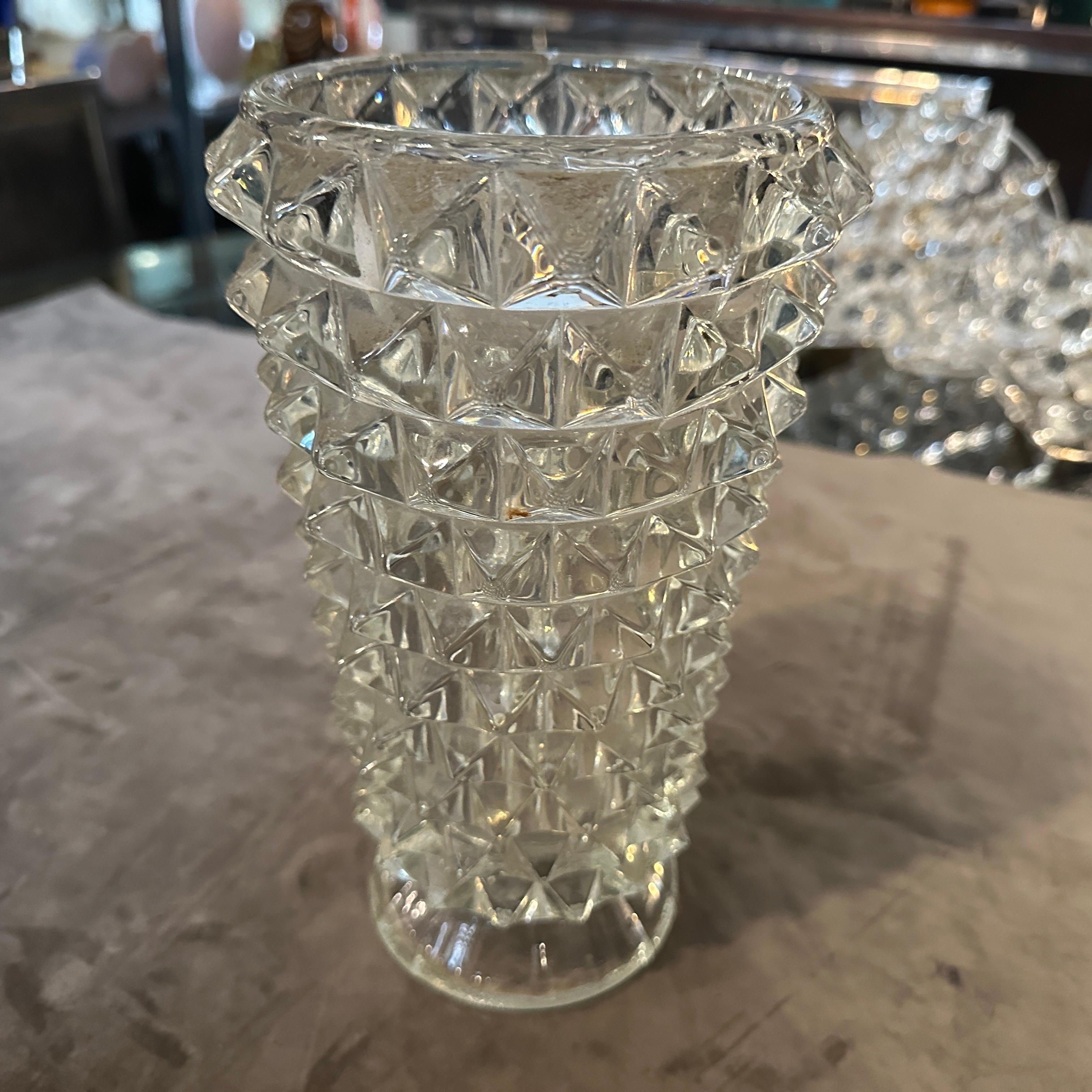 1940er Barovier Art Deco Vase aus klarem Murano Glas Rostrato (Handgefertigt) im Angebot