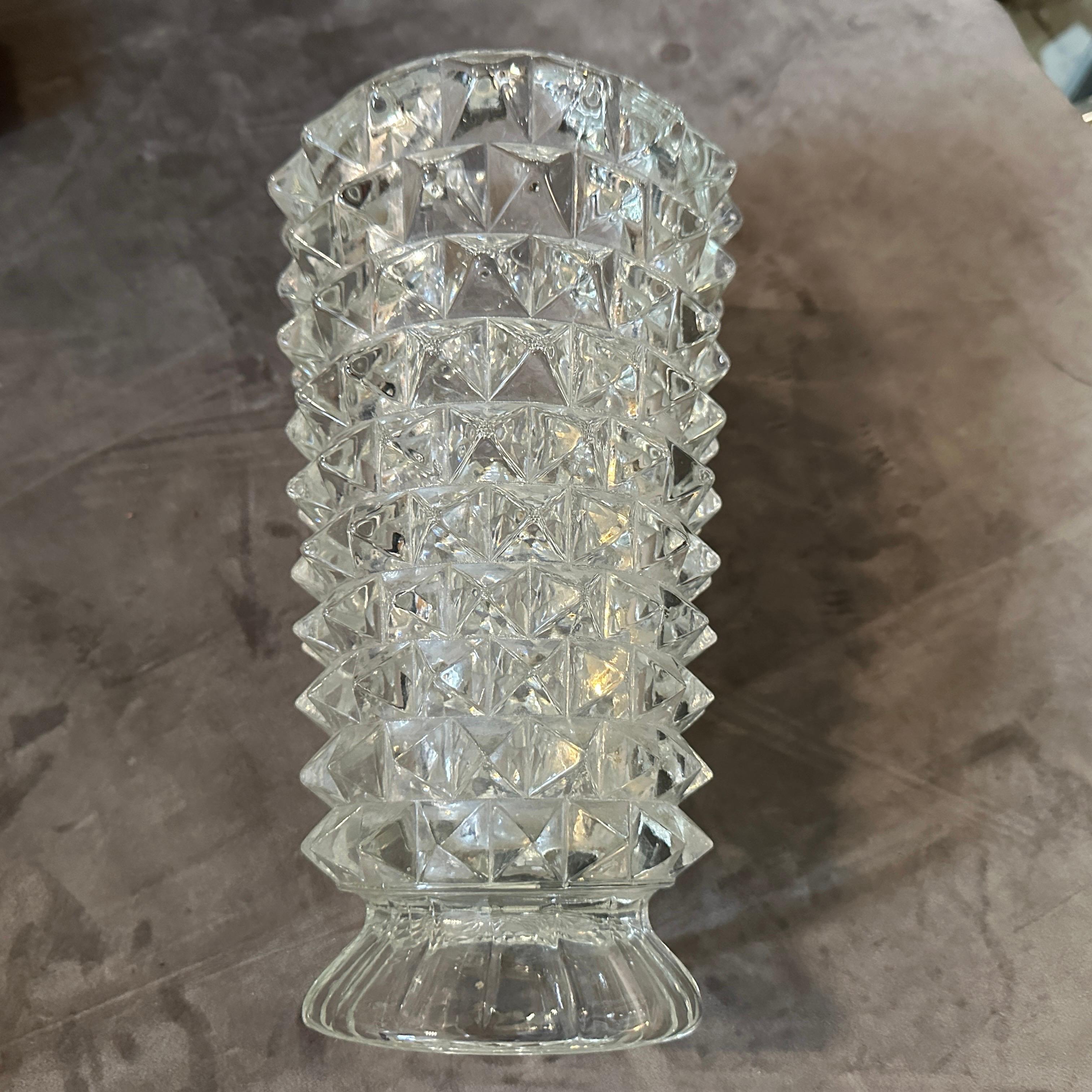 1940er Barovier Art Deco Vase aus klarem Murano Glas Rostrato im Zustand „Gut“ im Angebot in Aci Castello, IT