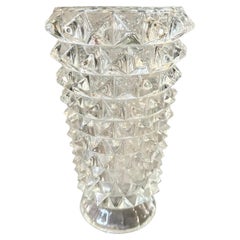 1940s Barovier Art Decó Jarrón de cristal de Murano Rostrato Transparente