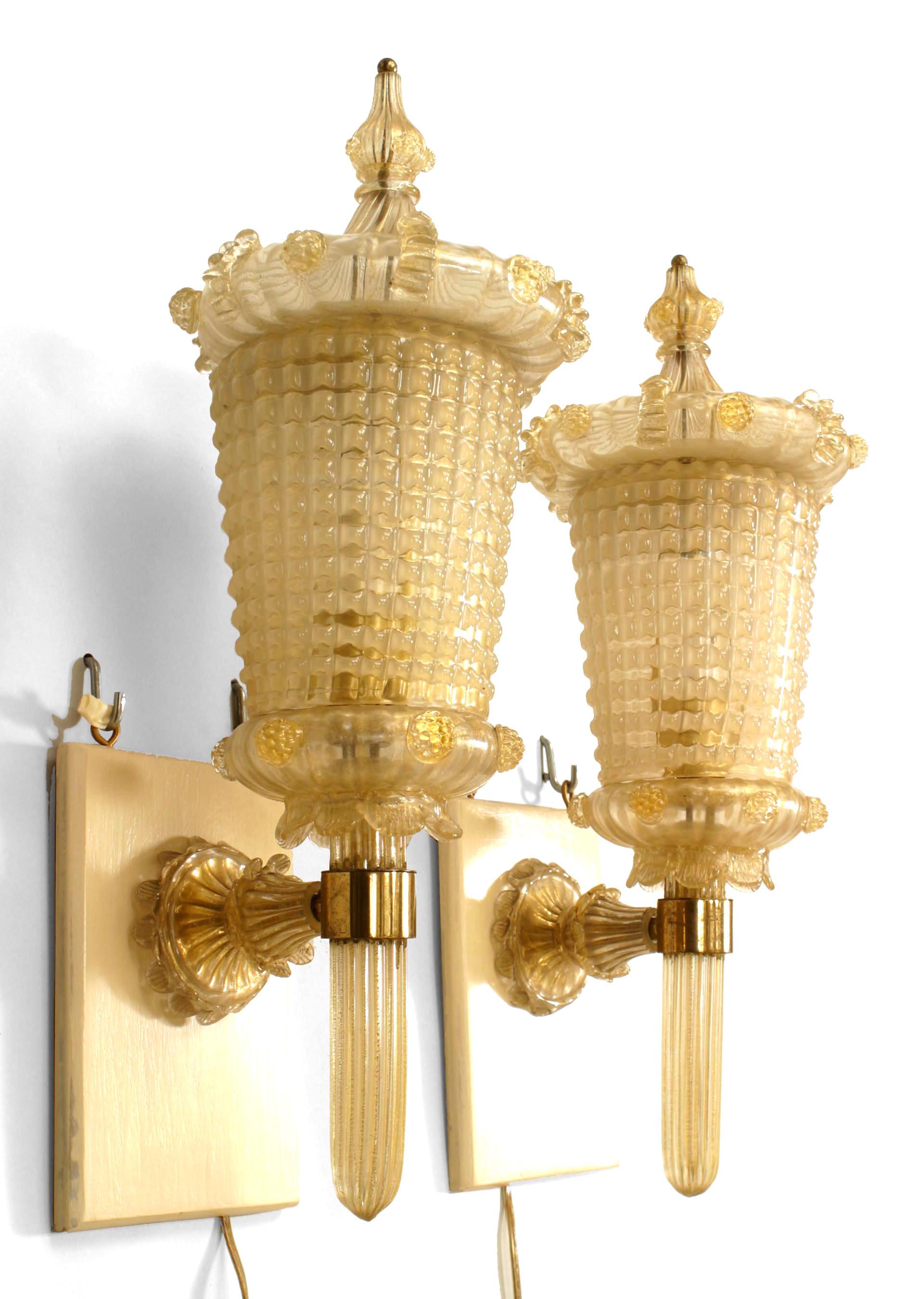 Mid-Century Modern Pair of Barovier E Toso Mid-Century Venetian Murano Gold Glass Wall Lanterns