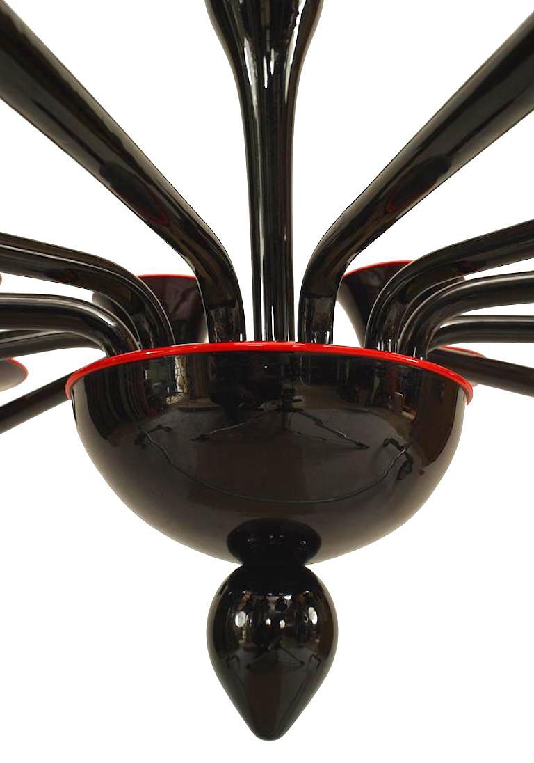Barovier et Toso Italian Venetian Murano Flaubert Dark Purple Glass Chandelier In Good Condition For Sale In Queens, NY