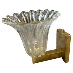 Vintage 1940s Barovier Mid-Century Modern Brass and Clear Murano Glass Wall Sconces