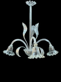 1940's Barovier & Toso 3 Arm Murano Glass Floral Pendant Light