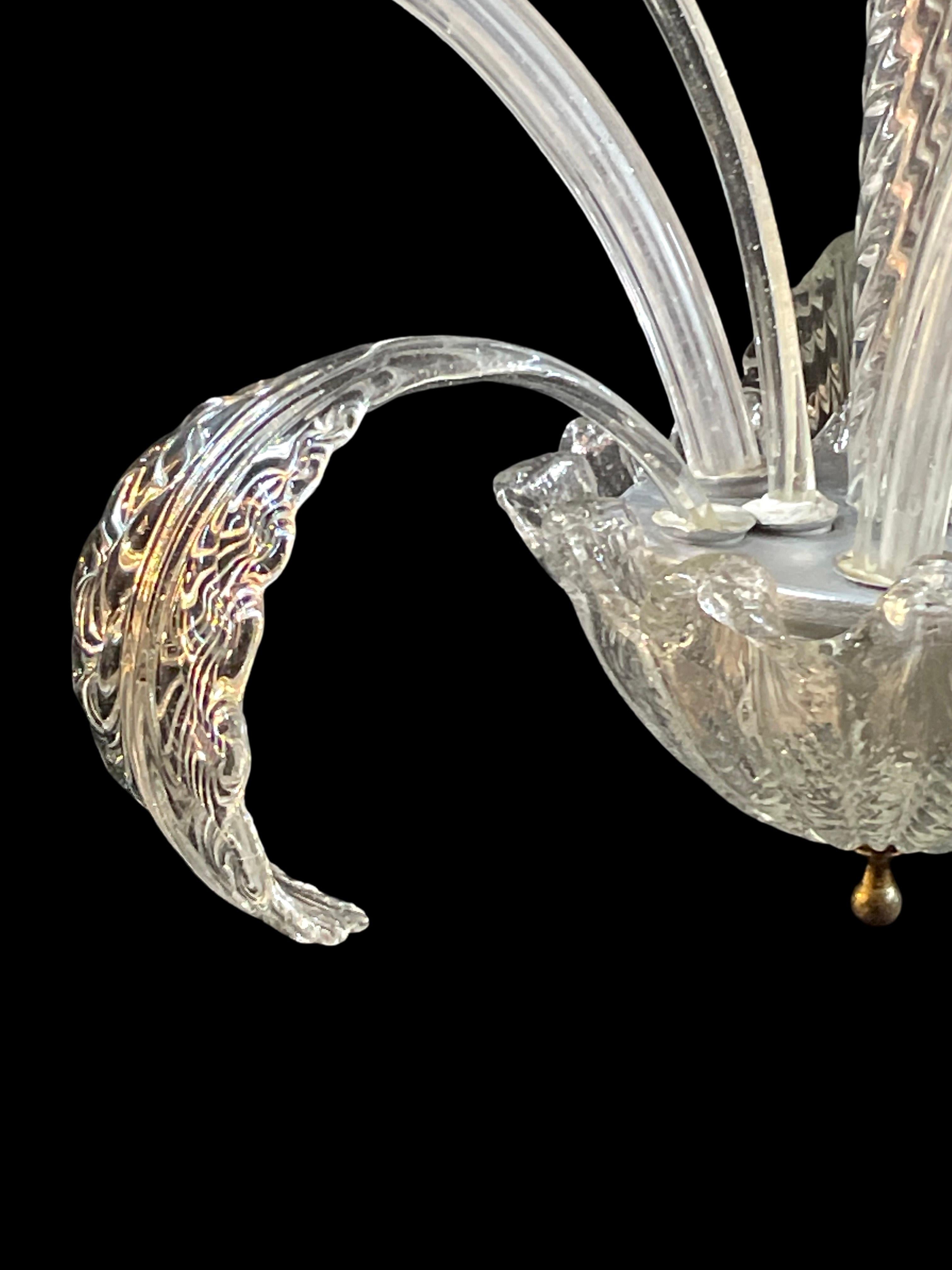 1940's Barovier & Toso 3 Arm Murano Glass Floral Pendant Light For Sale 1