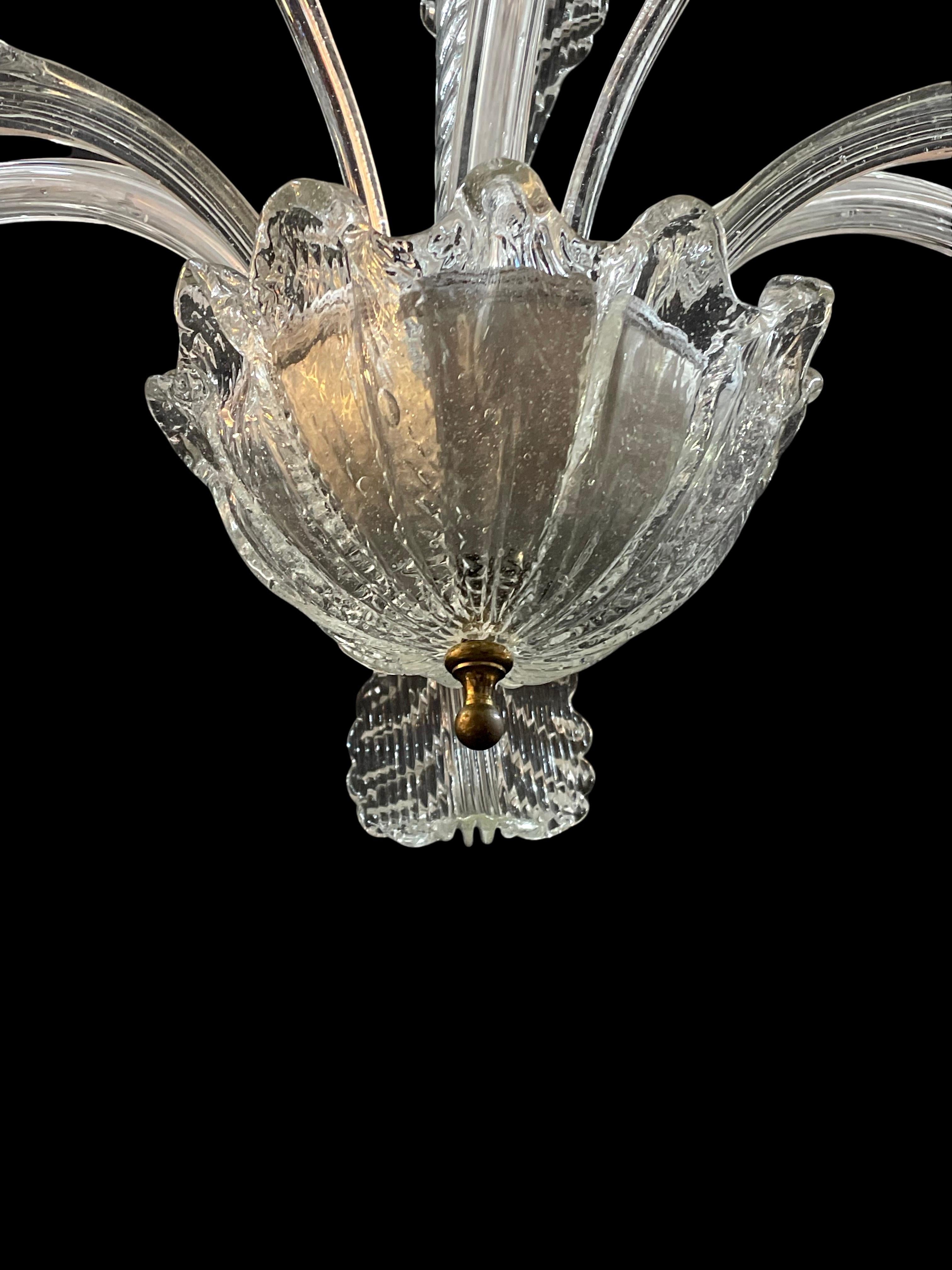 1940's Barovier & Toso 3 Arm Murano Glass Floral Pendant Light For Sale 3