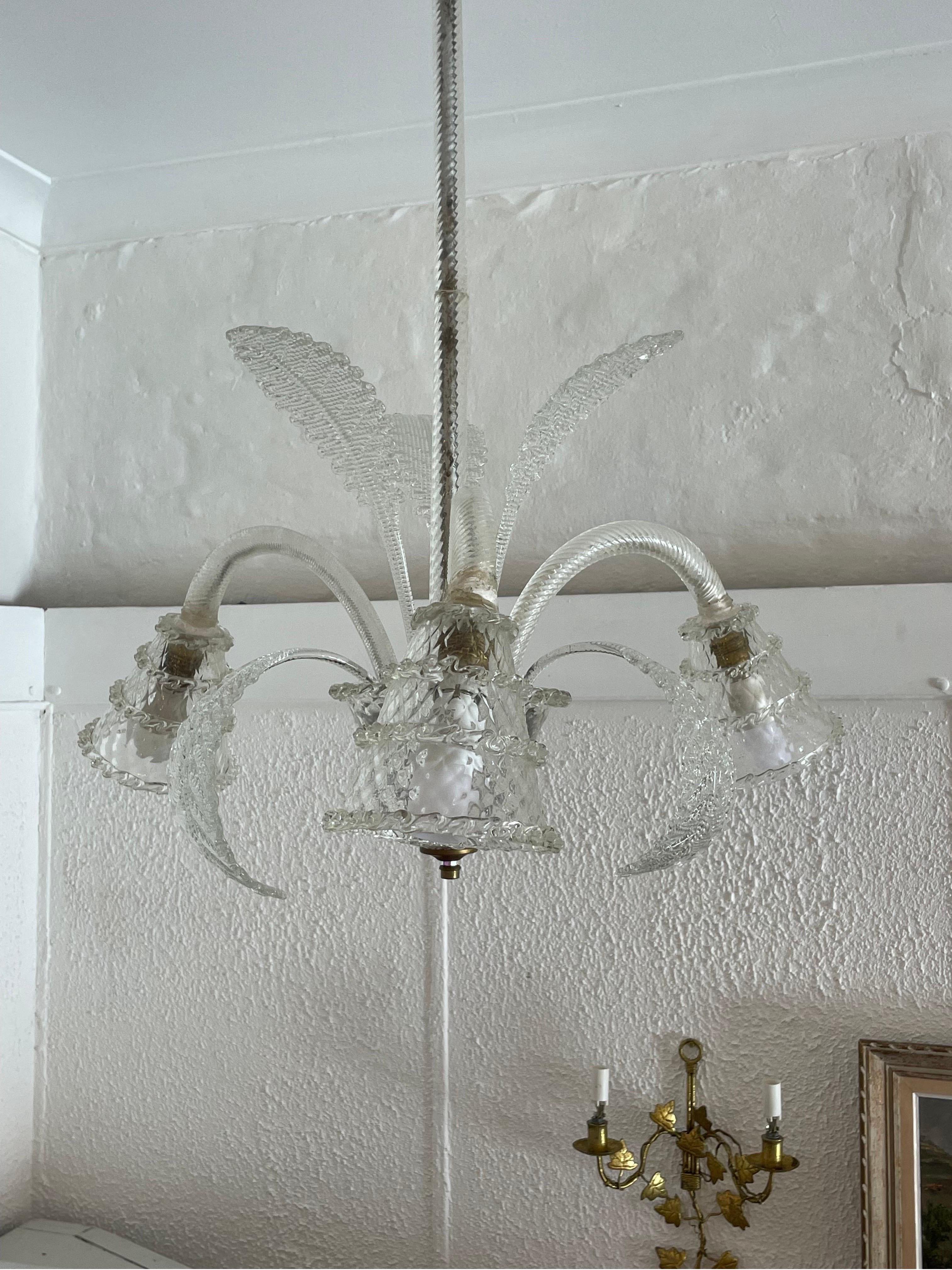 Art Deco 1940s Barovier & Toso Chandelier  For Sale