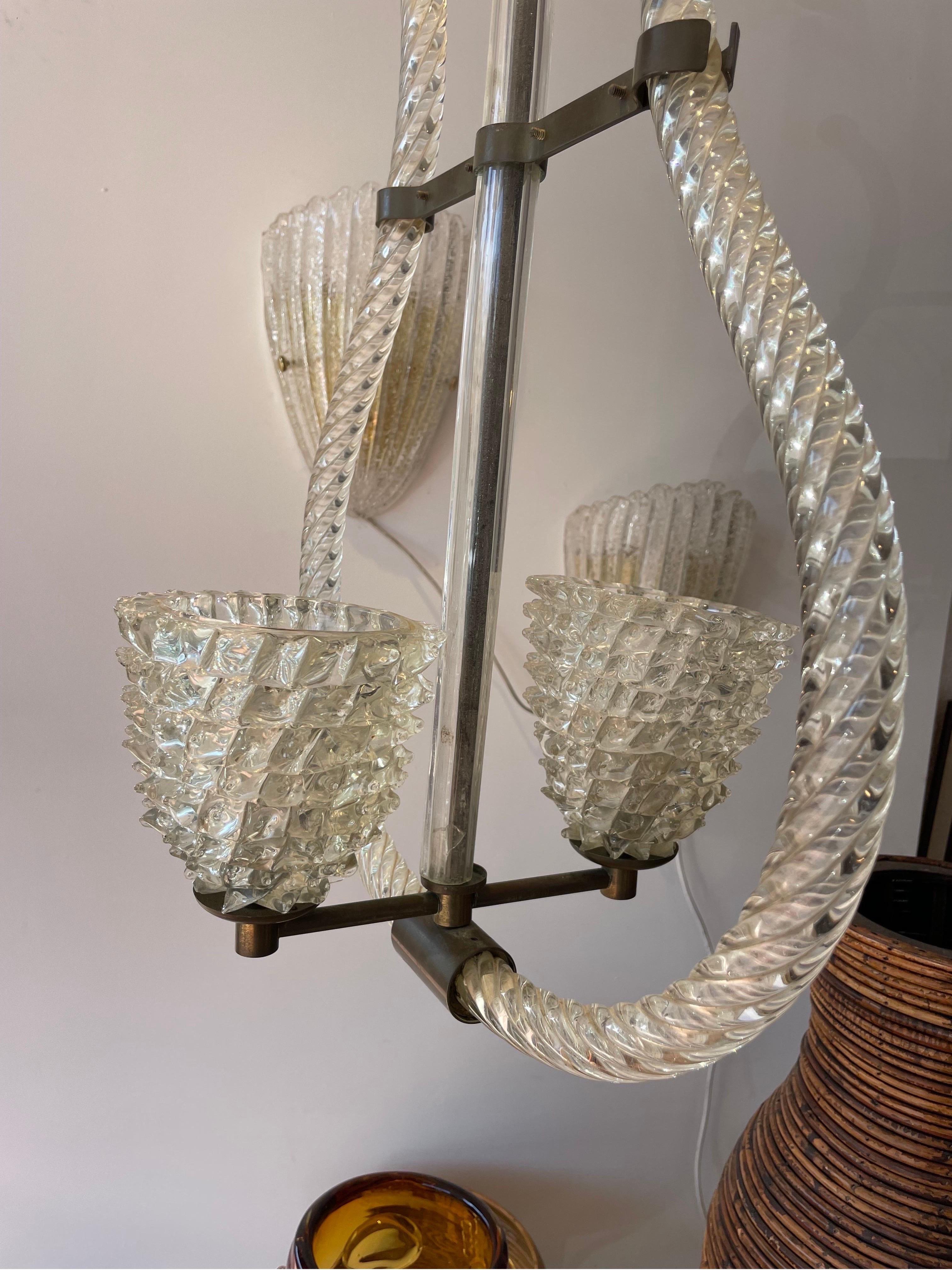 Art déco Barovier & Toso - Pendentif double rostrato en verre de Murano des années 1940  en vente