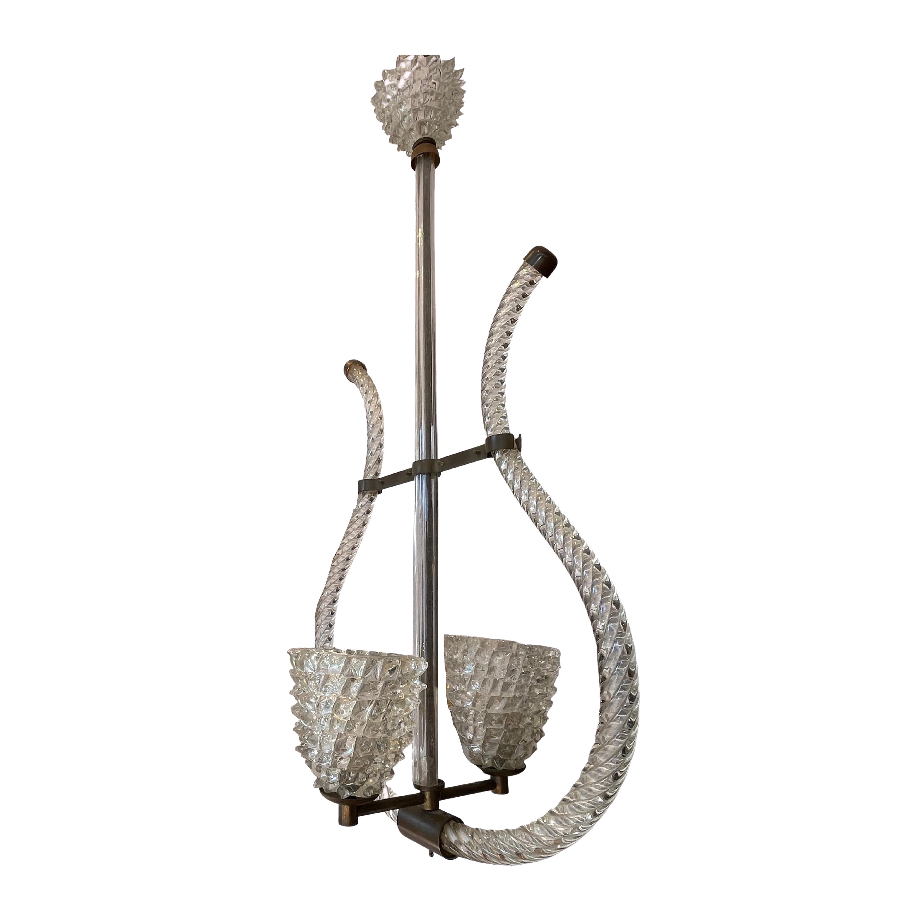 1940s Barovier 
Toso Double Rostrato Murano Pendant For Sale