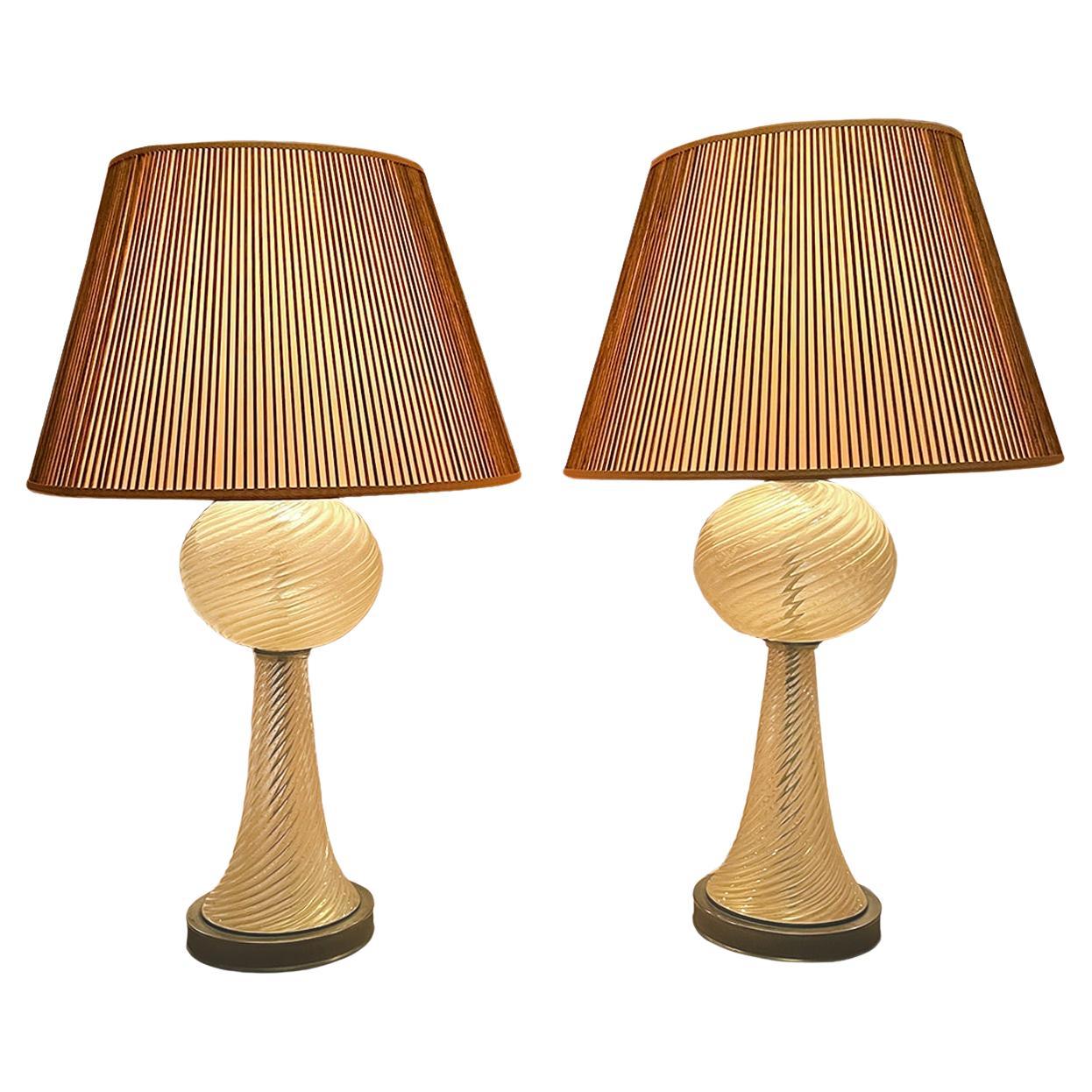 Paire de lampes de table en verre Murano de Barovier&Toso des années 1940