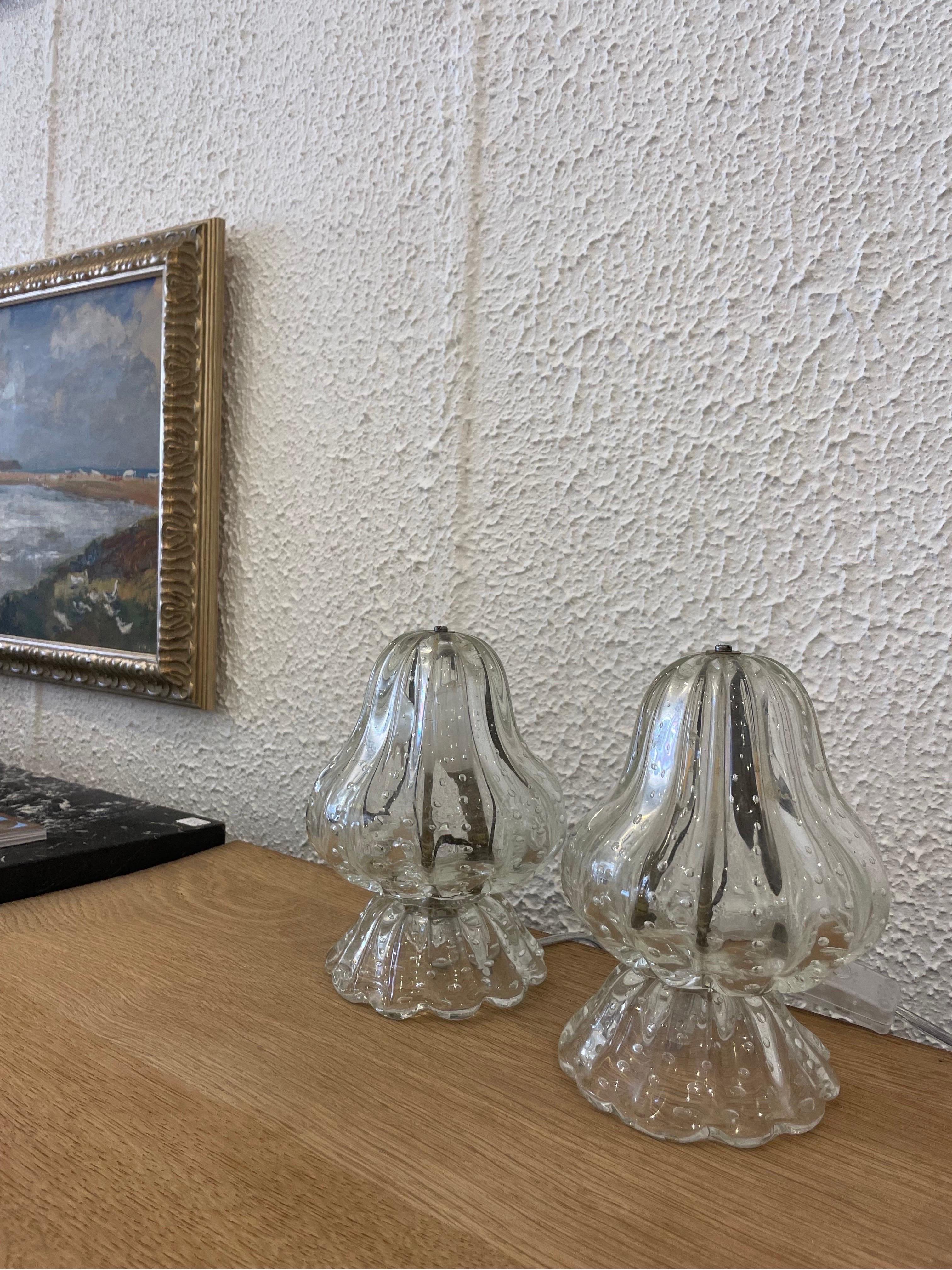 Hand-Crafted 1940s Barovier & Toso Mushroom Lamps 