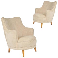 1940s Barrel Back Moderne Lounge Chairs after Gilbert Rohde, Pair