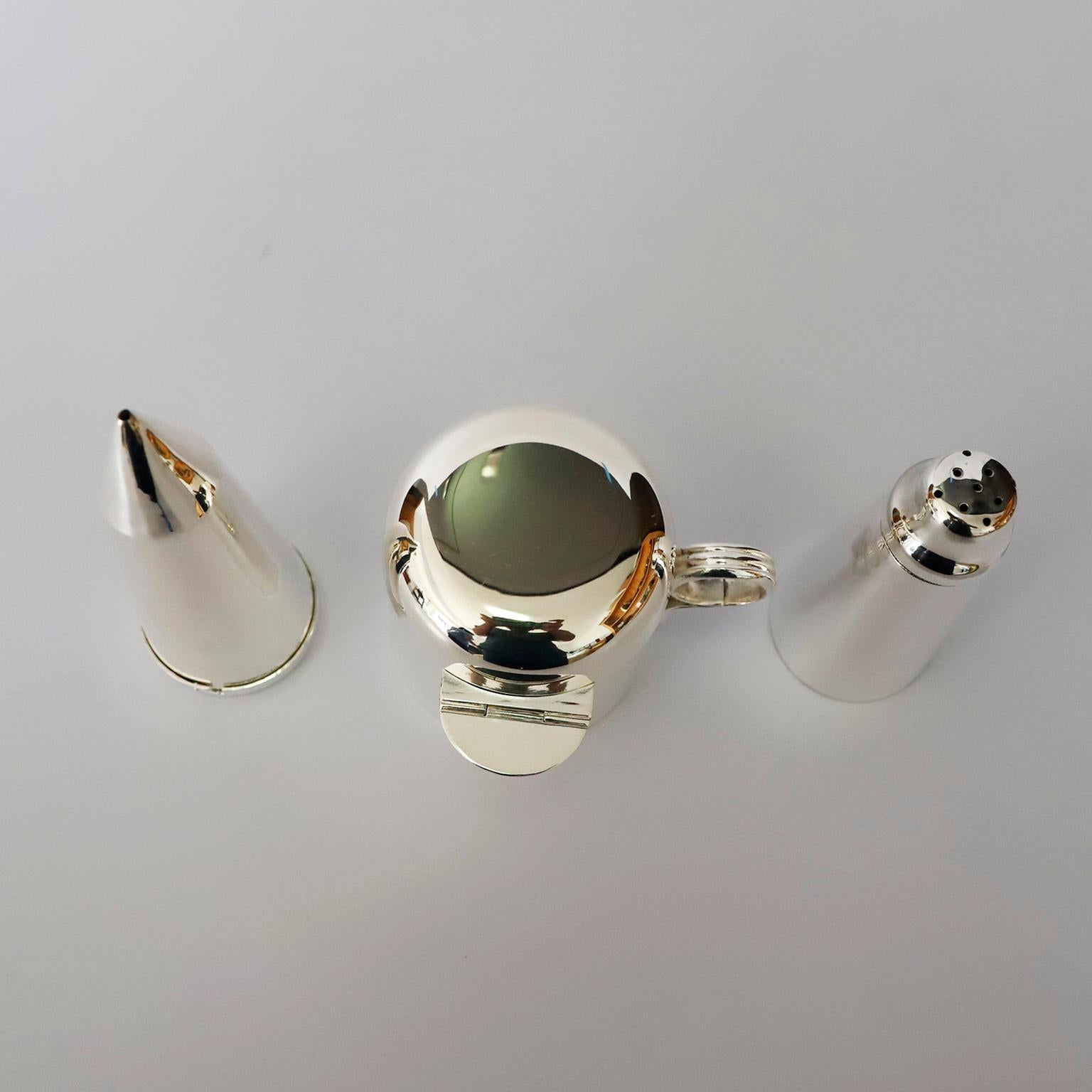 Silvered 1940s Bauhaus, Salt, Pepper and Sugar Set, Made in Germany For Sale