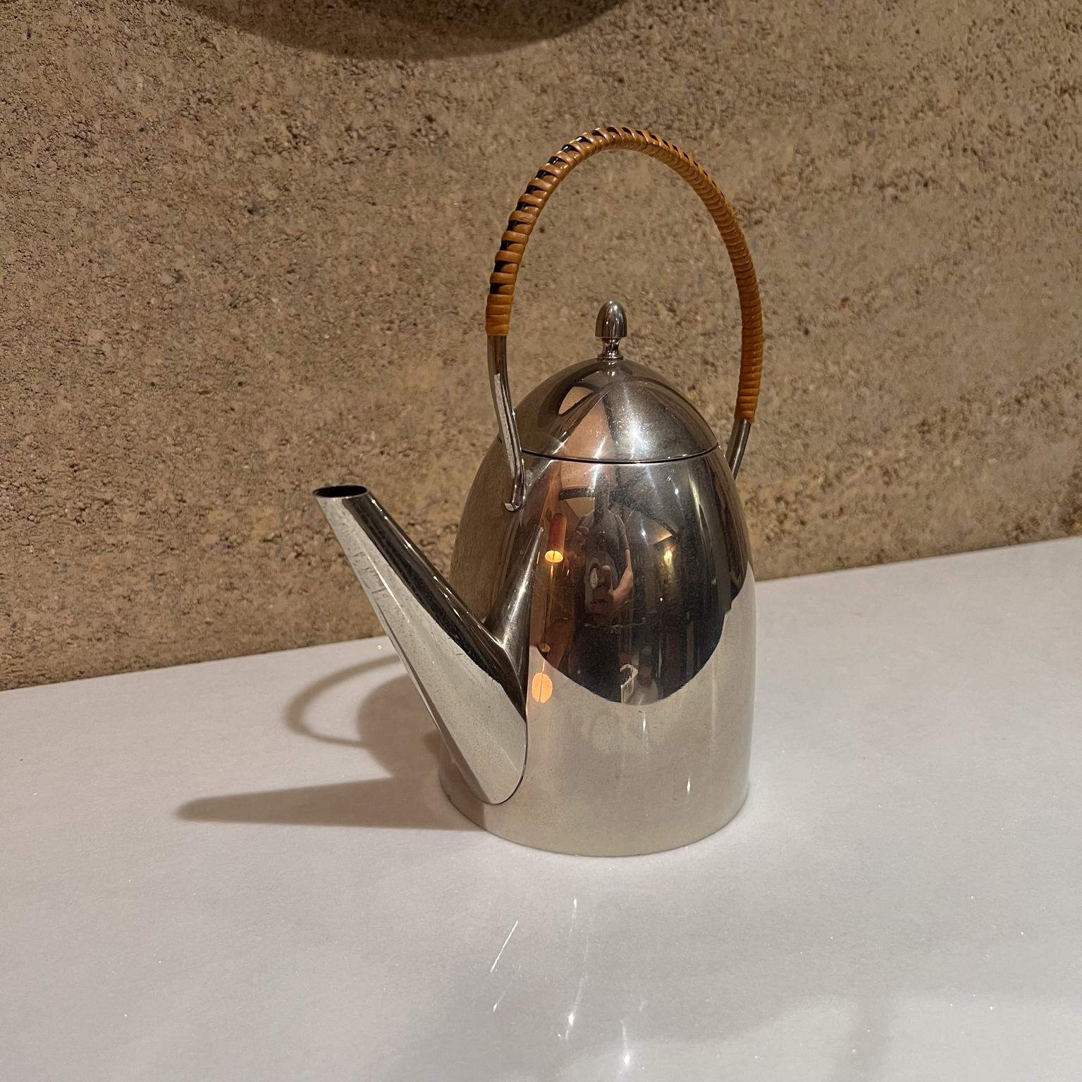 Cane 1940s Bauhaus Stainless Tea Kettle Pot Style Peter Behrens For Sale