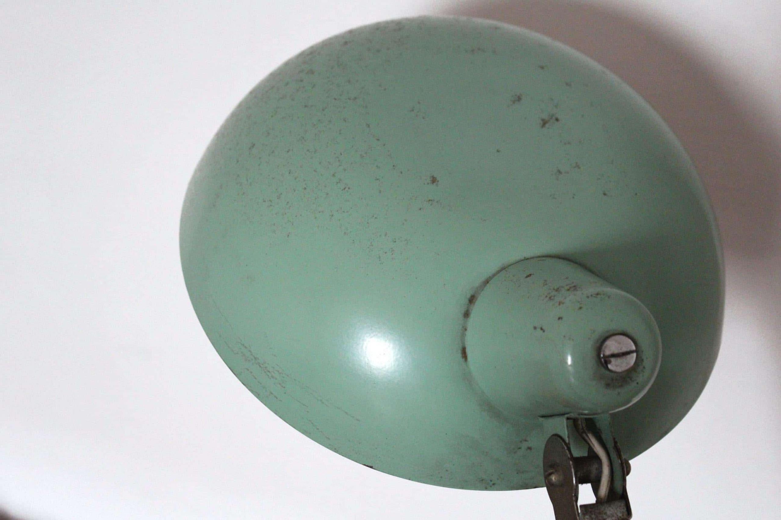 German 1940s Bauhaus Green Iron Vintage Industrial Lamp