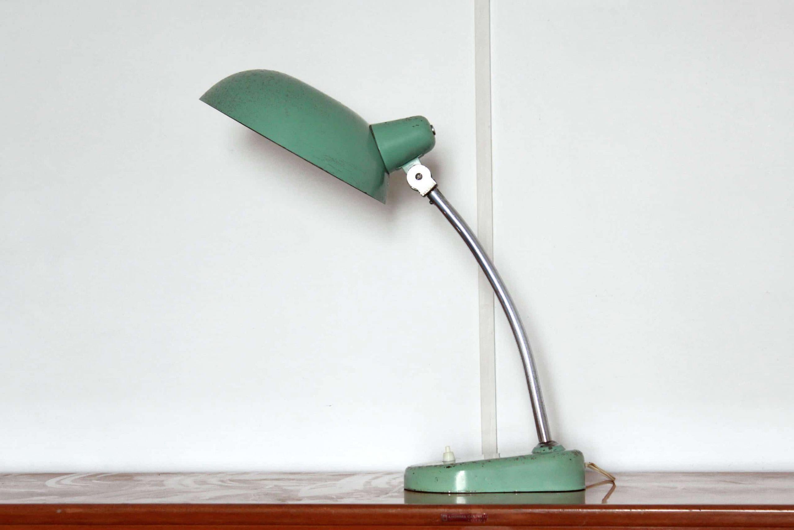 Mid-20th Century 1940s Bauhaus Green Iron Vintage Industrial Lamp