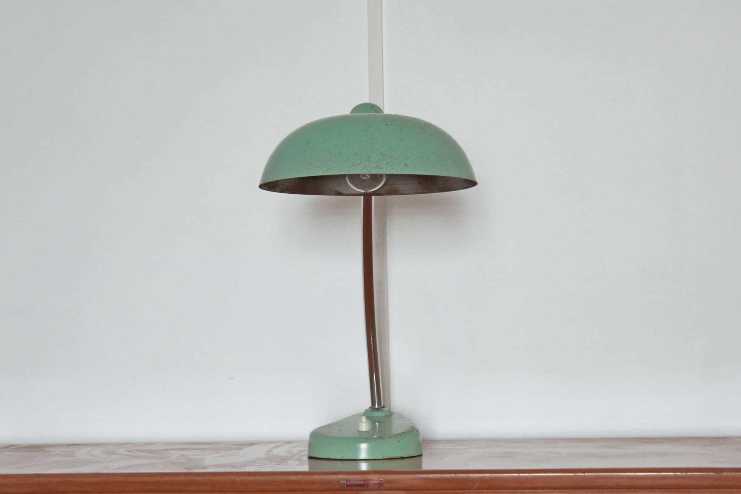 1940s Bauhaus Green Iron Vintage Industrial Lamp 1