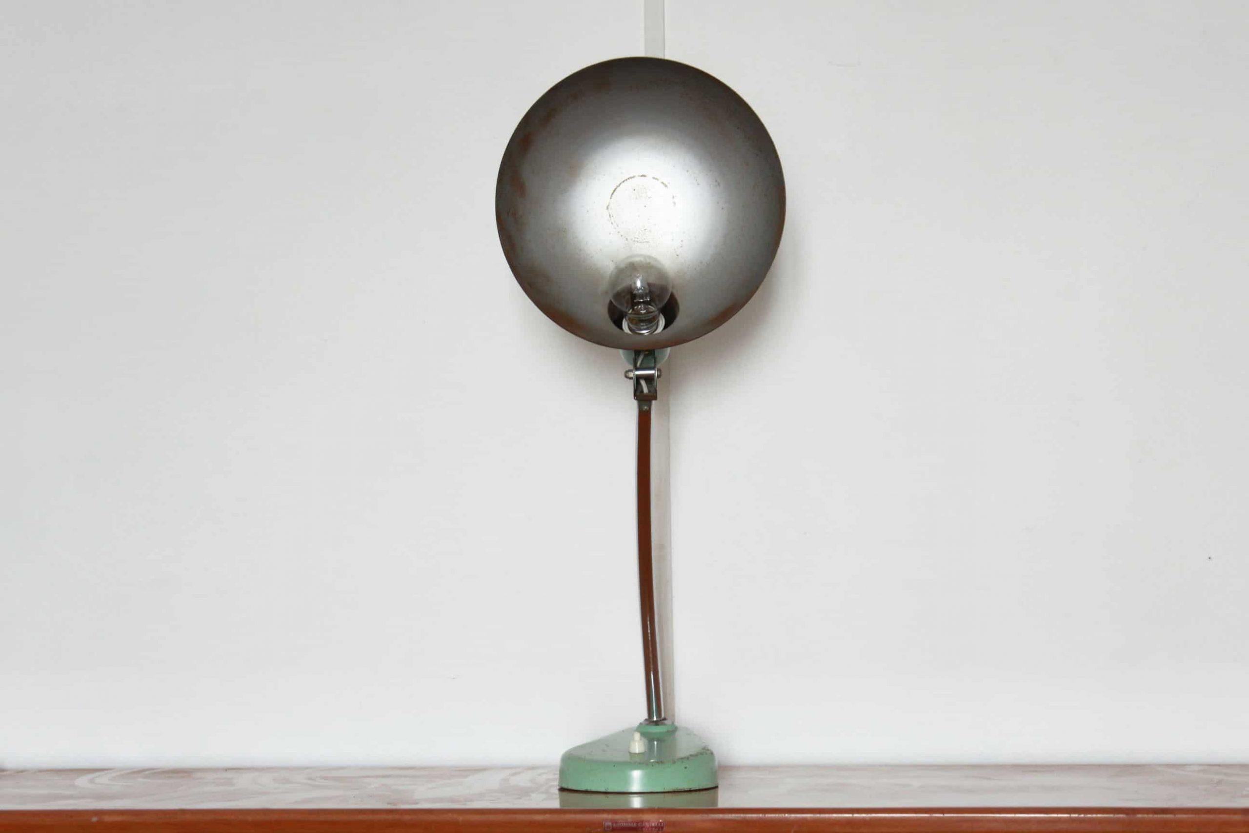 1940s Bauhaus Green Iron Vintage Industrial Lamp 2