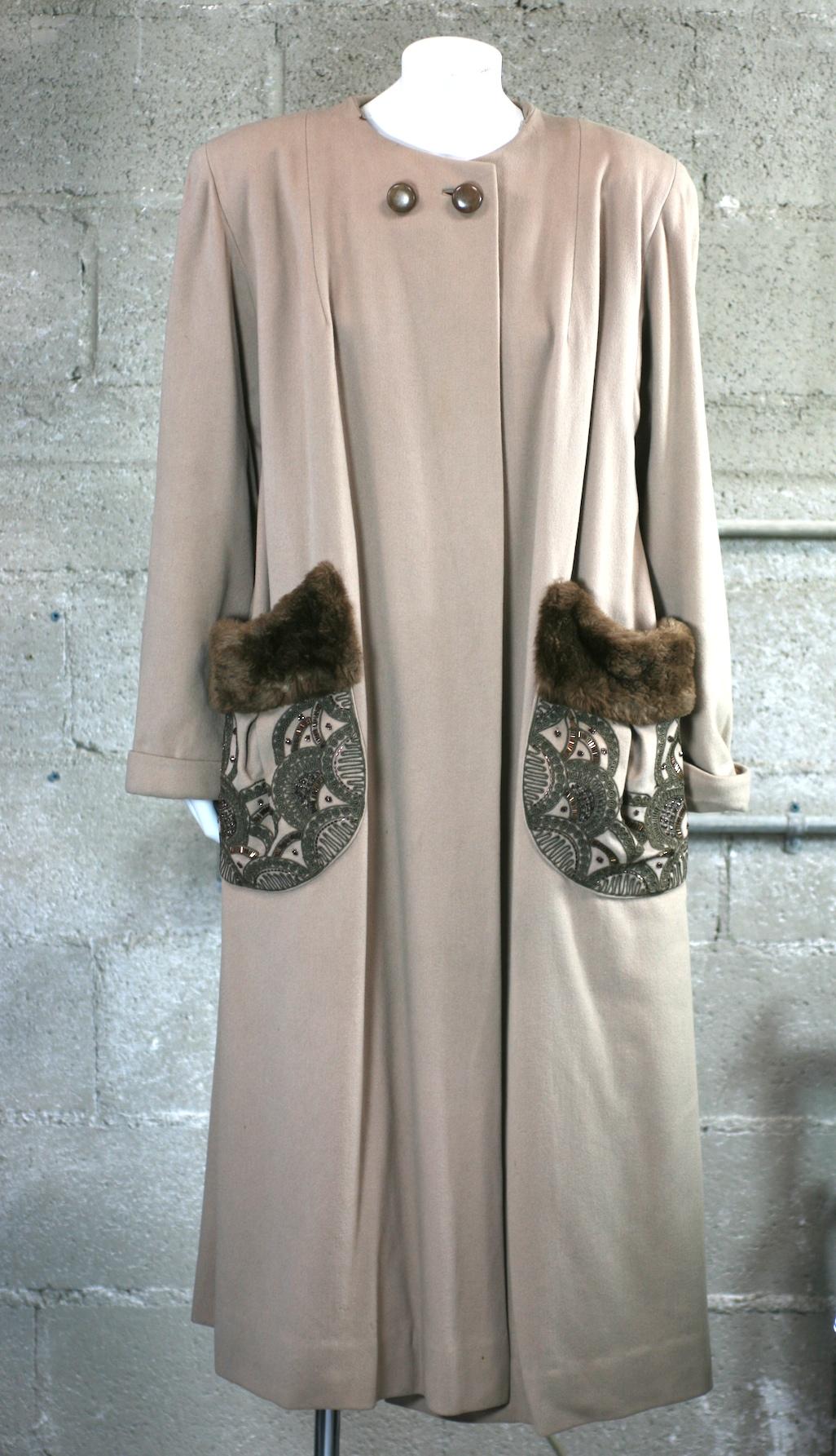 1940's Beaded and Mouton Trimmed Coat For Sale 4
