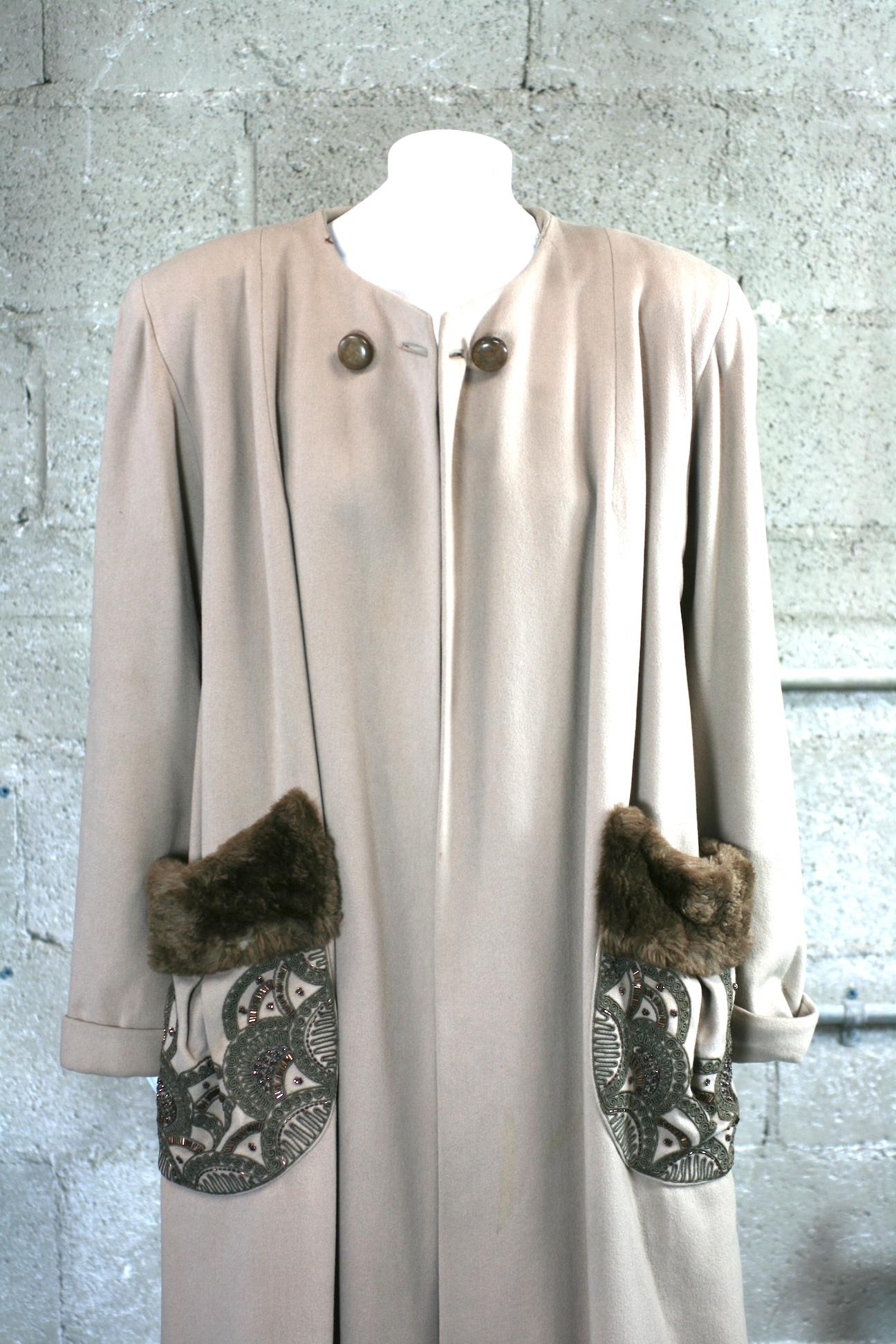 1940's Beaded and Mouton Trimmed Coat For Sale 5