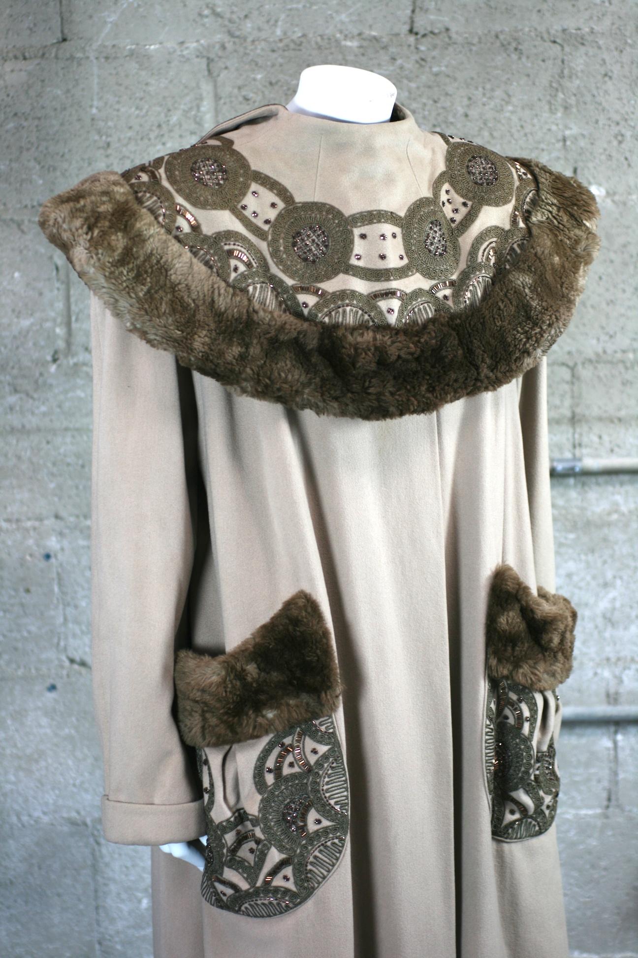 1940's Beaded and Mouton Trimmed Coat For Sale 3
