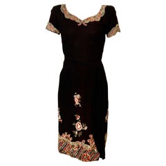 1940's Beaded Black Crepe Cocktail Dress