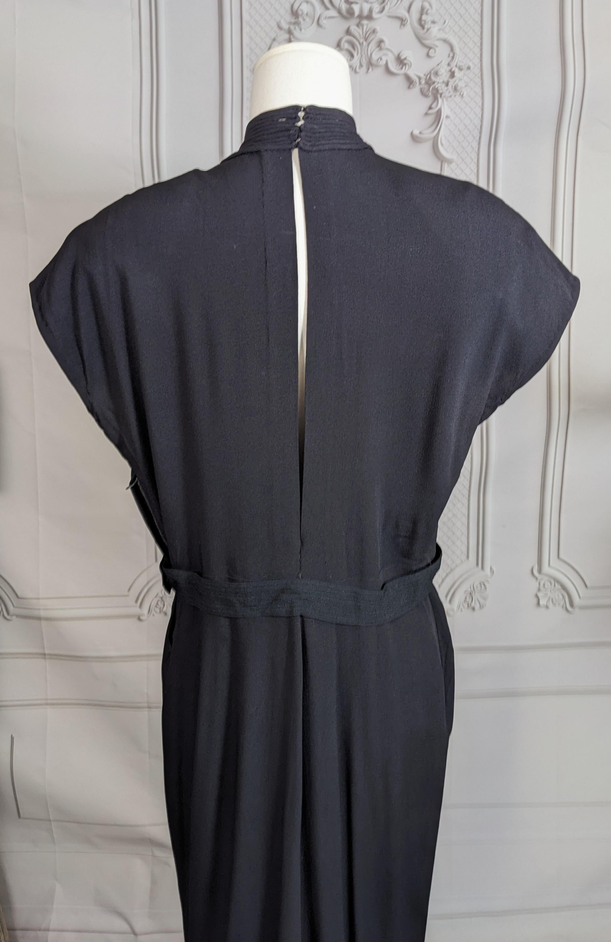 1940's Beaded Crepe and Bias Rope Trimmed Gown For Sale 5